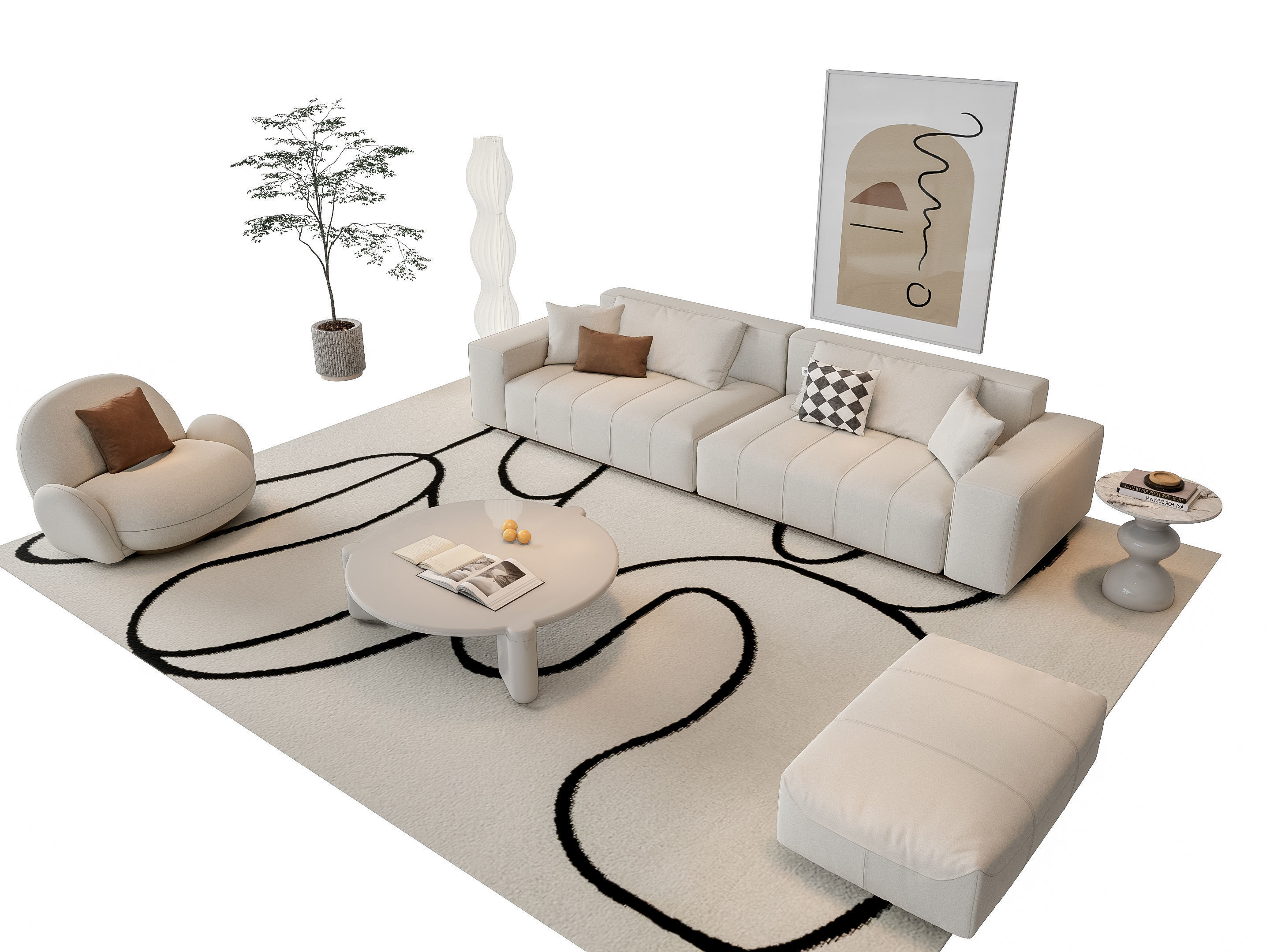 Sofa Coffee table sofa combination 15 3D model_8