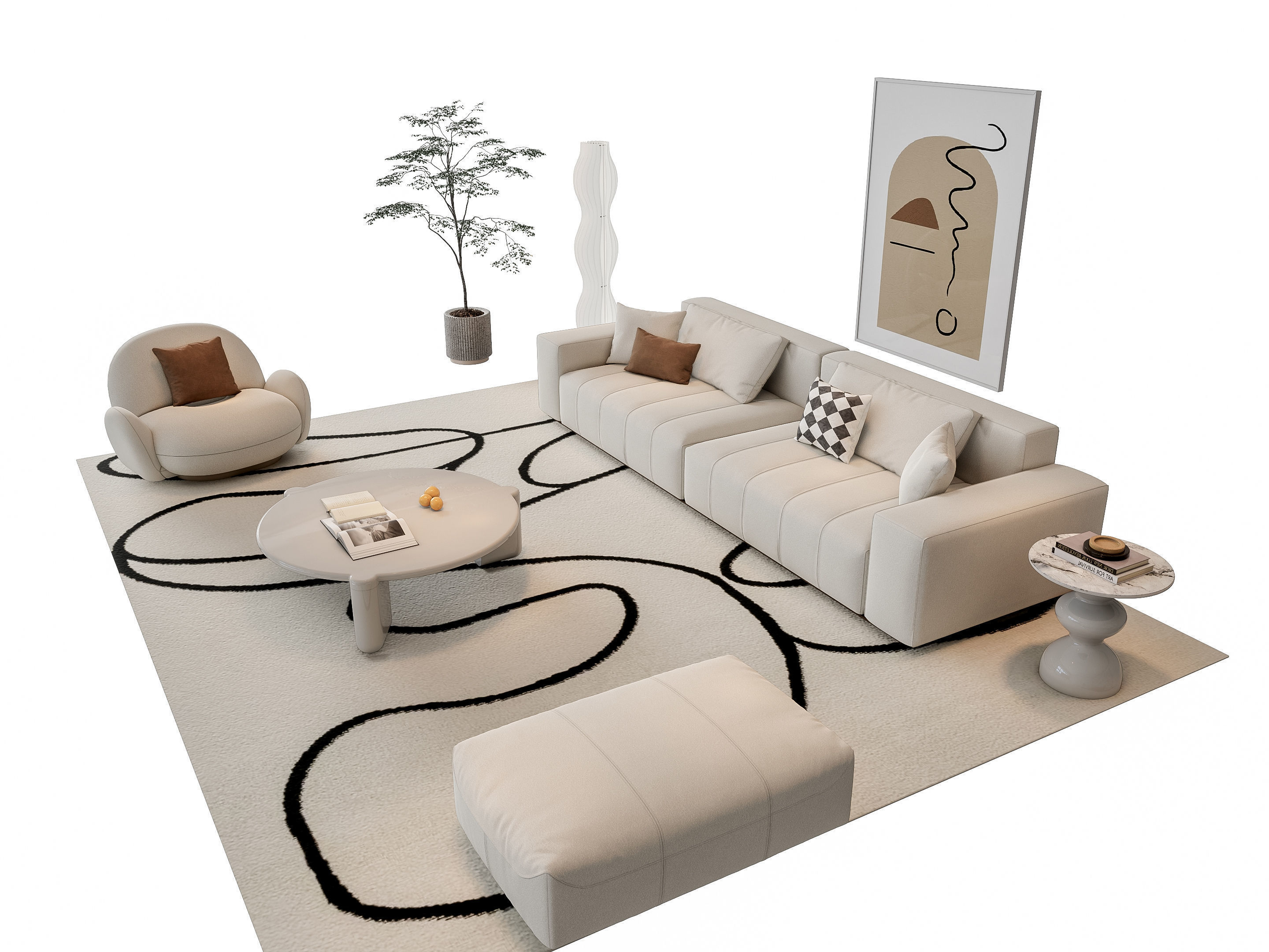 Sofa Coffee table sofa combination 15 3D model_7