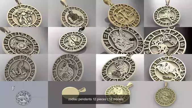 zodiac pendants 12 pieces 3D Model Collection