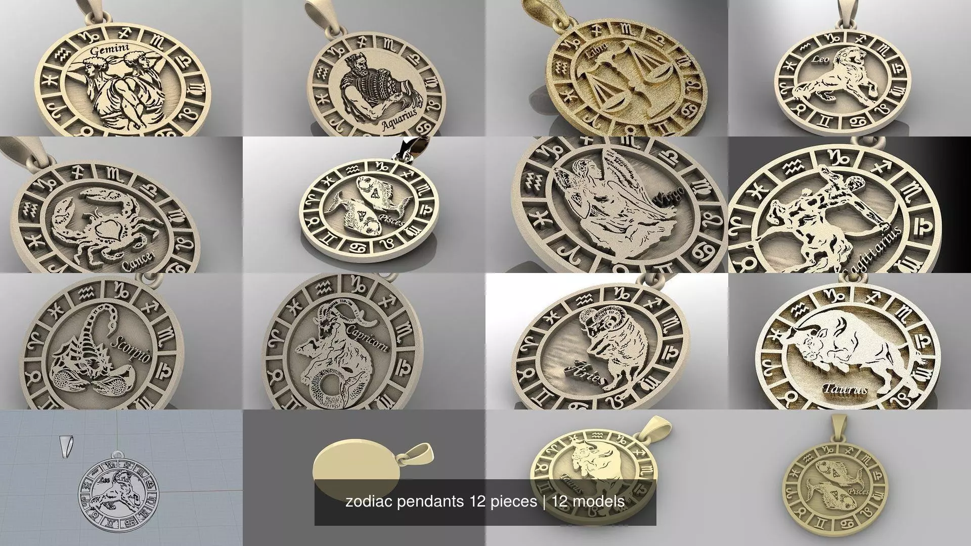 zodiac pendants 12 pieces 3D Model Pack