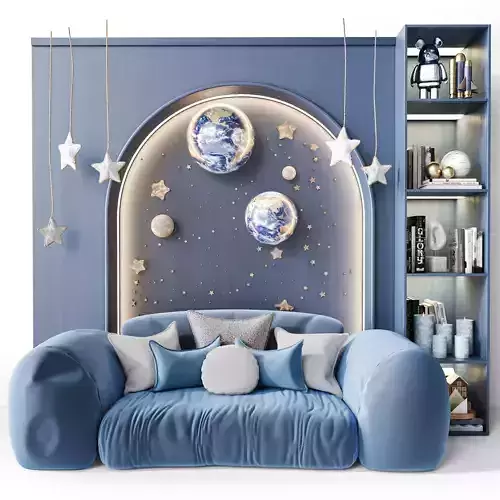 Children room with toys crib and decor