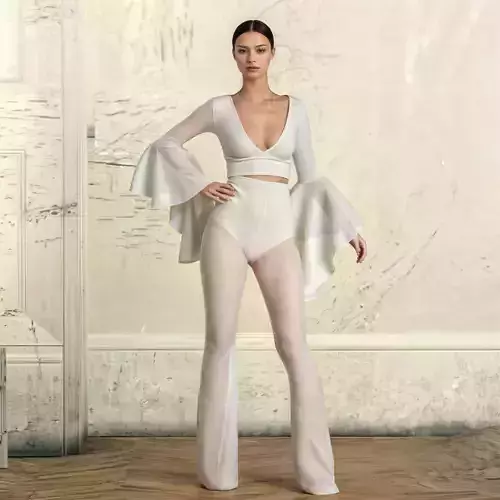 Blouse with flared-sleeve and trousers