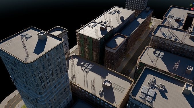 City street with realistic buildings and cityscape 3D model 7