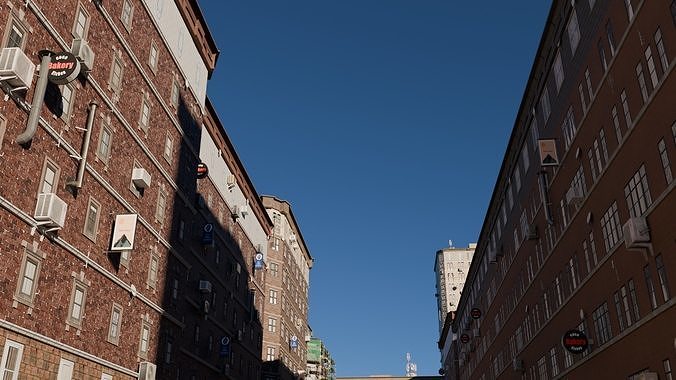 City street with realistic buildings and cityscape 3D model 3