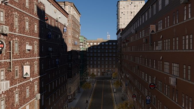City street with realistic buildings and cityscape 3D model 6