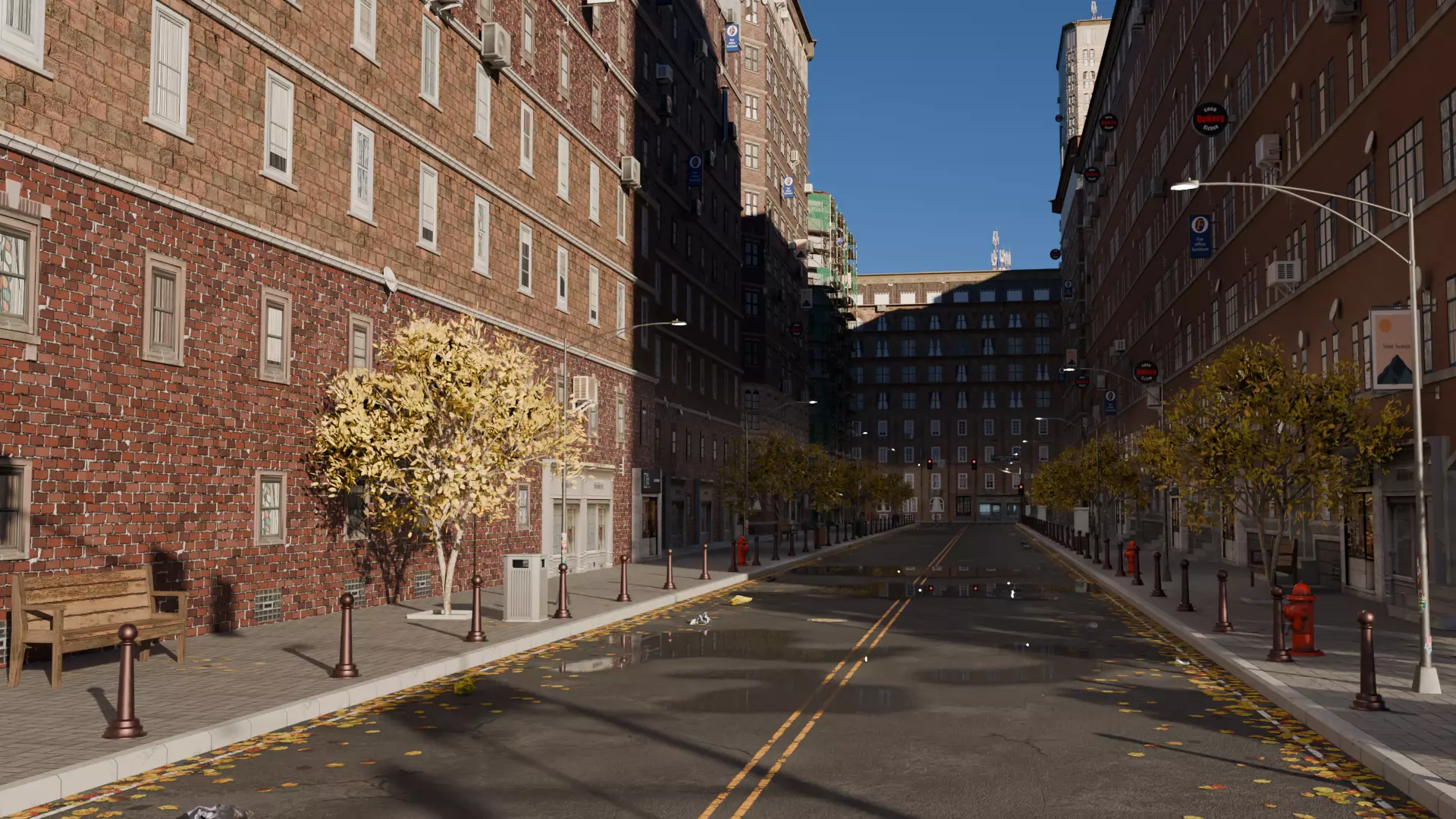 City street with realistic buildings and cityscape 3D model