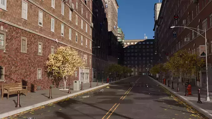 City street with realistic buildings and cityscape 3D model