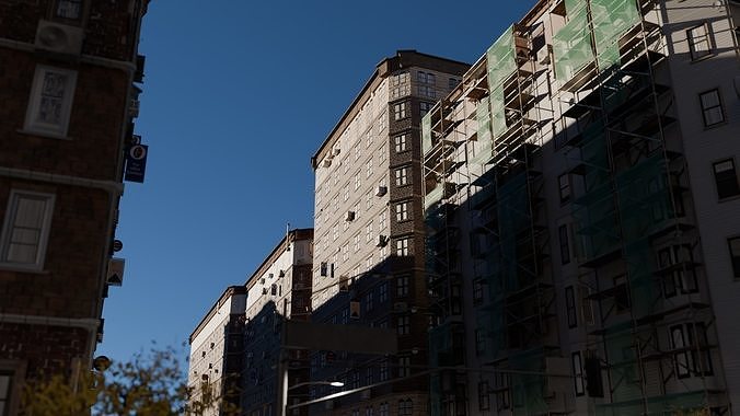 City street with realistic buildings and cityscape 3D model 5