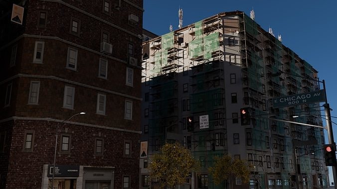 City street with realistic buildings and cityscape 3D model 4
