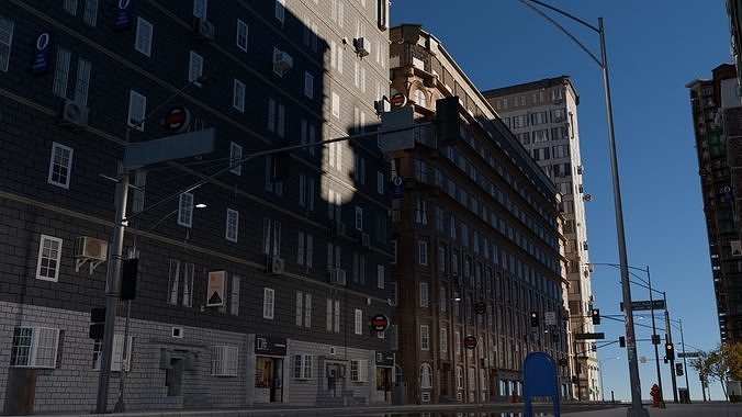 City street with realistic buildings and cityscape 3D model 2