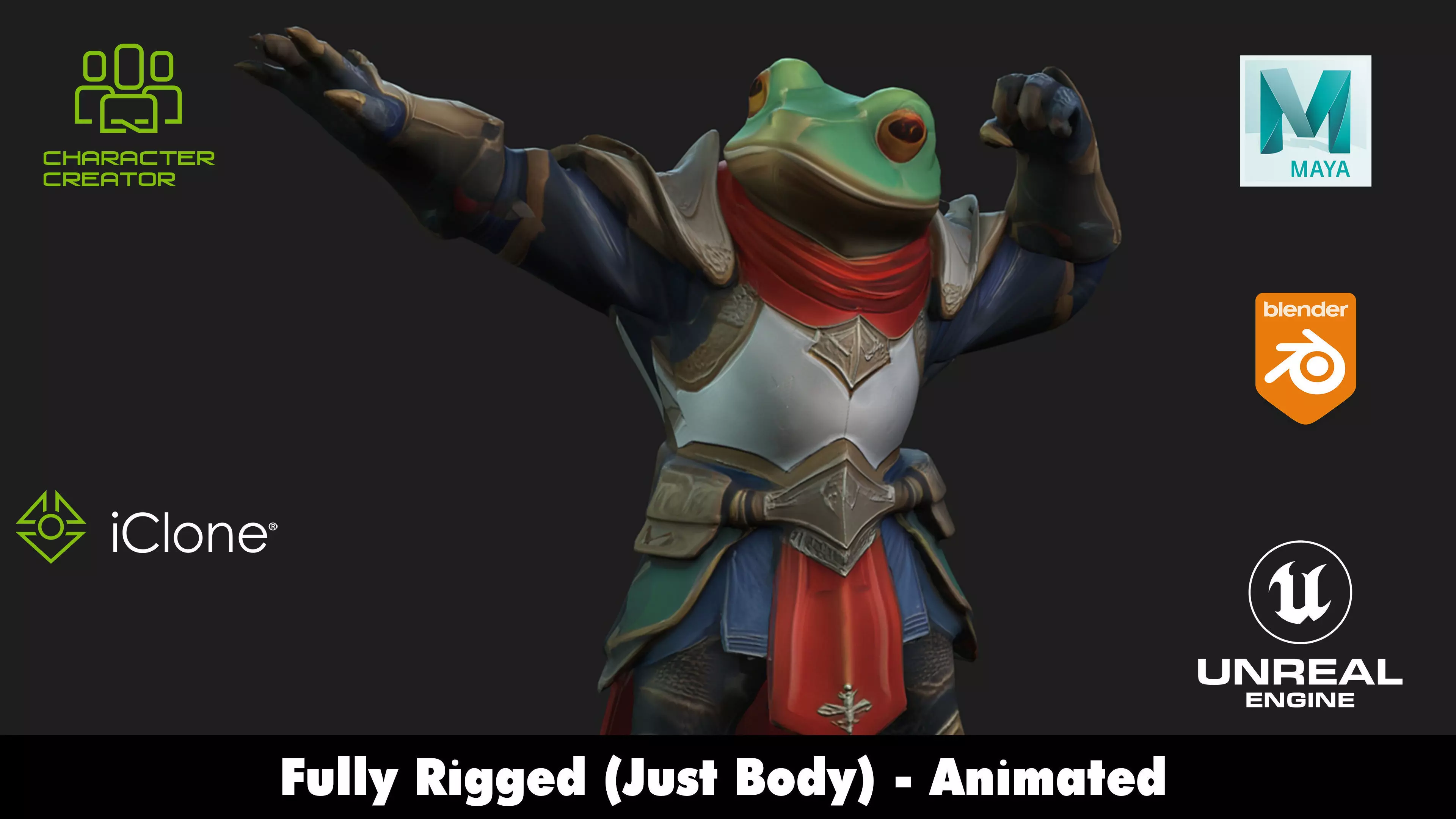 Big Warrior armor frog Rigged 2500 Free animations tutorial Low-poly 3D model_0