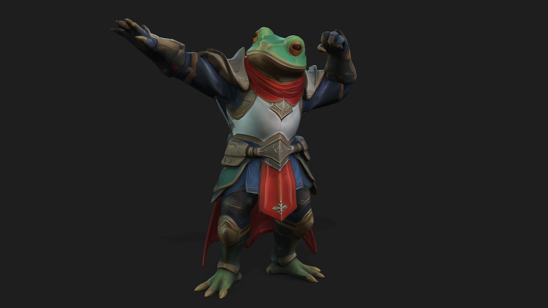 Big Warrior armor frog Rigged 2500 Free animations tutorial Low-poly 3D model_10