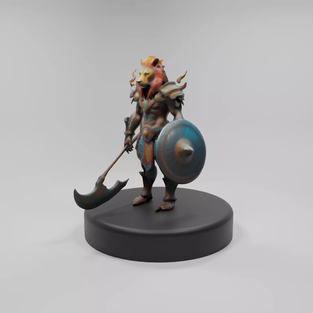 Lion Warrior 3D Model Game-Ready Fantasy Character  Low-poly 3D model_0