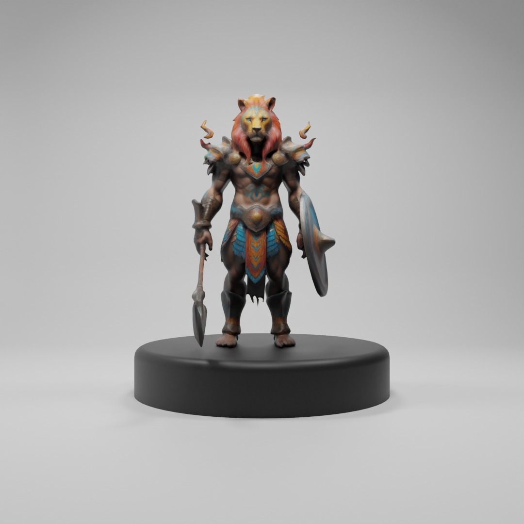 Lion Warrior 3D Model Game-Ready Fantasy Character  Low-poly 3D model_1