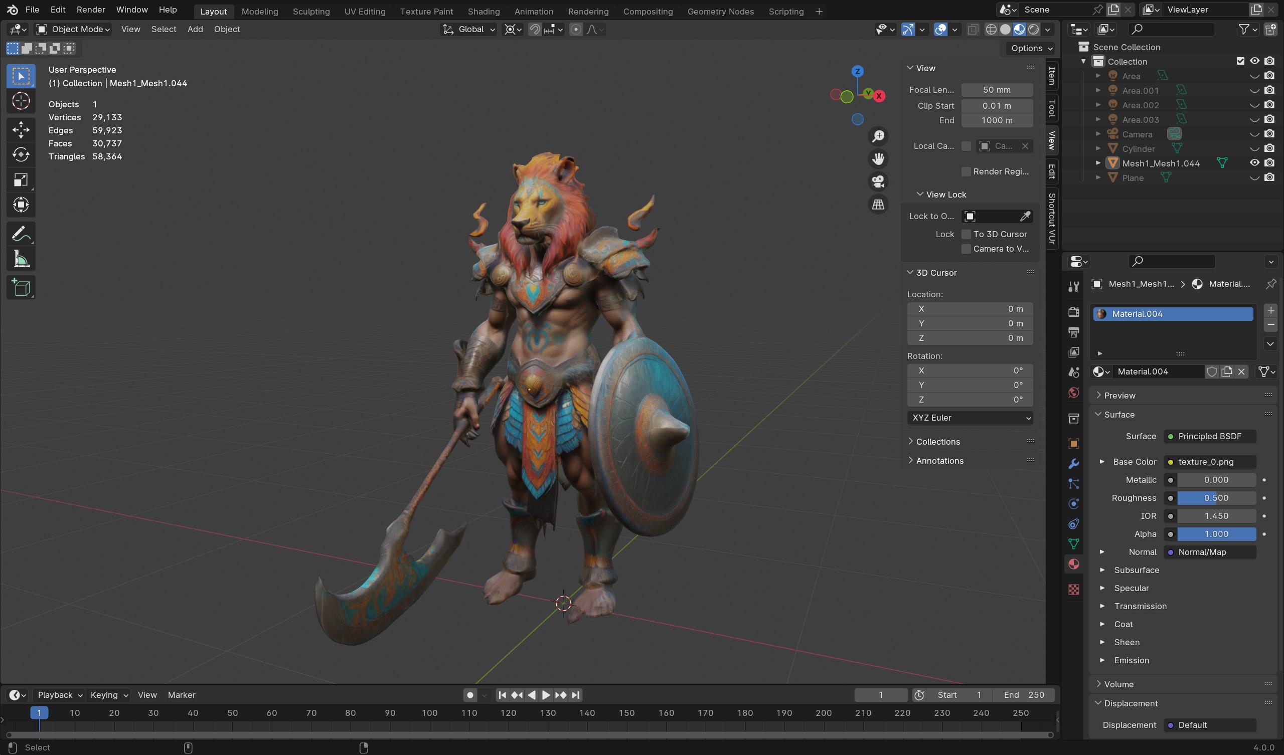 Lion Warrior 3D Model Game-Ready Fantasy Character  Low-poly 3D model_4