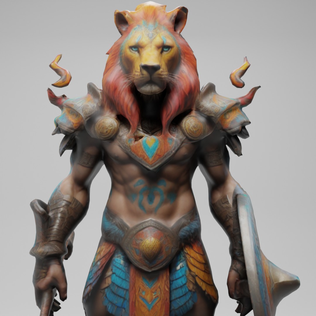 Lion Warrior 3D Model Game-Ready Fantasy Character  Low-poly 3D model_3