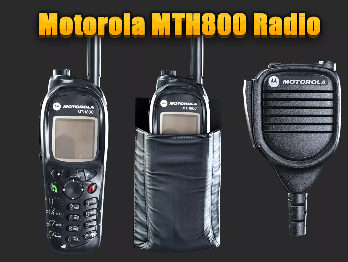 Motorola MTH800 Tetra Handheld Radio Shoulder Mic and Cover  Low-poly 3D model_0