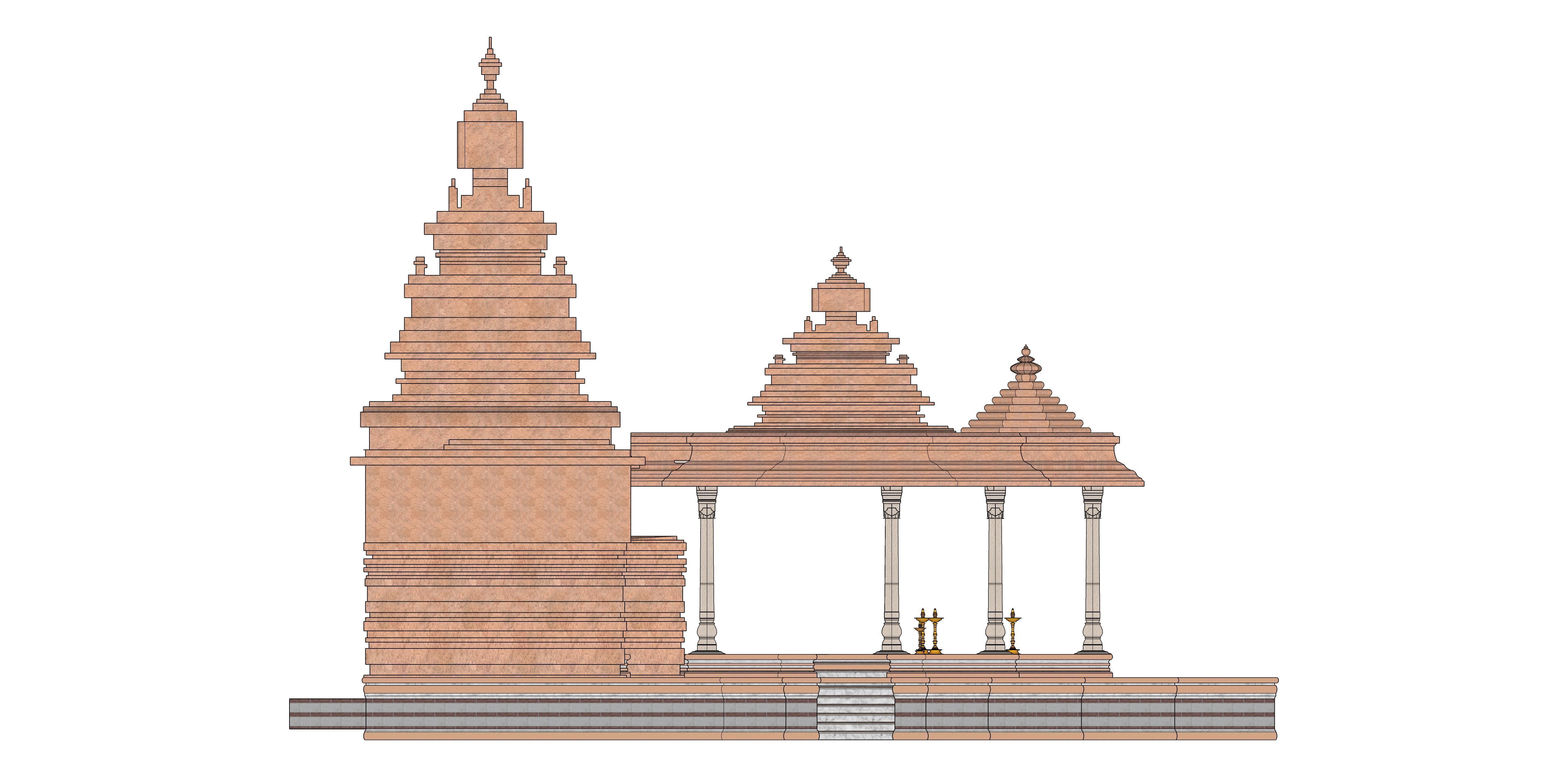 Indian Temple Model Package of 2 Temples with Garden Low-poly 3D model_13