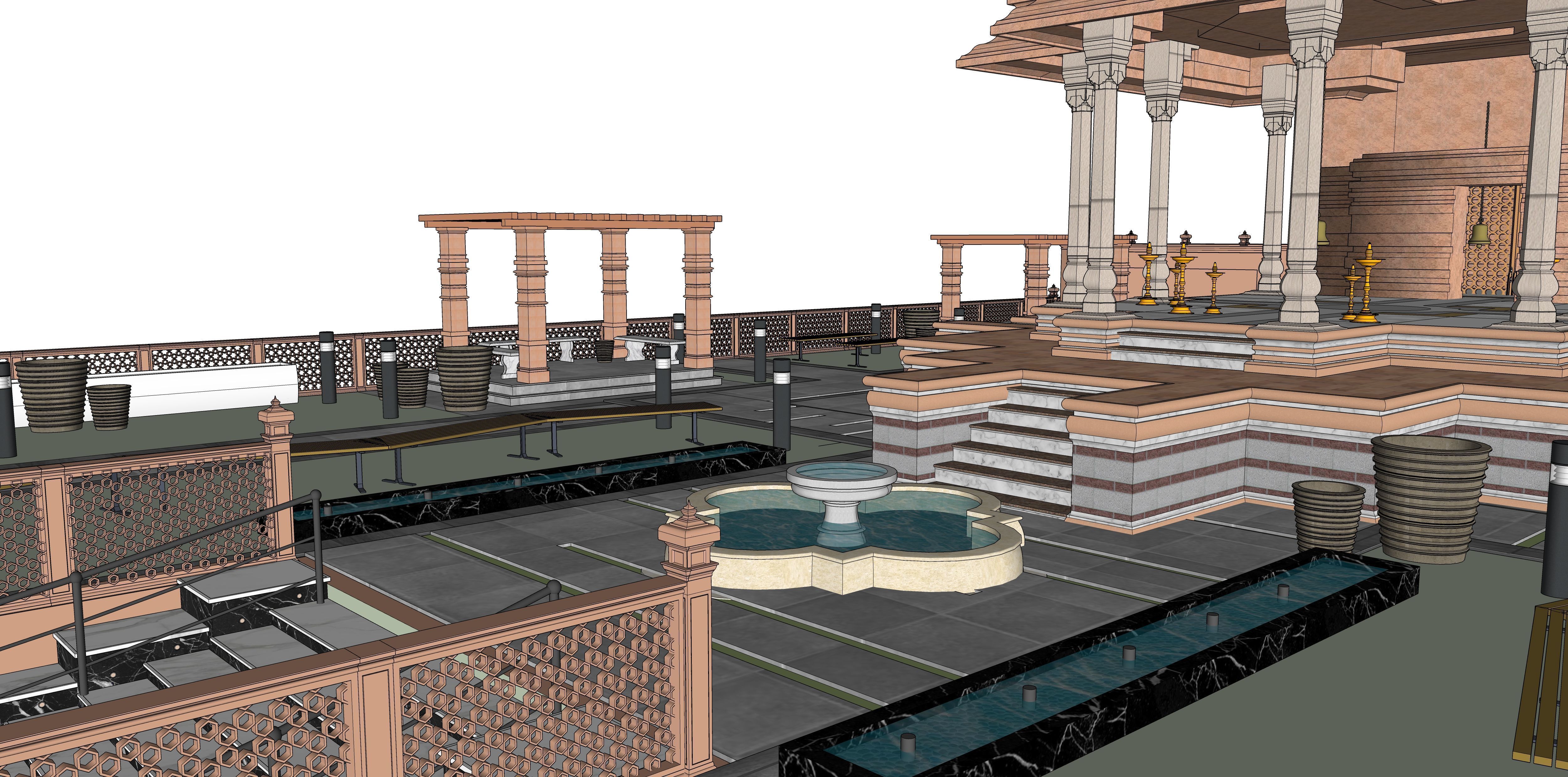 Indian Temple Model Package of 2 Temples with Garden Low-poly 3D model_27