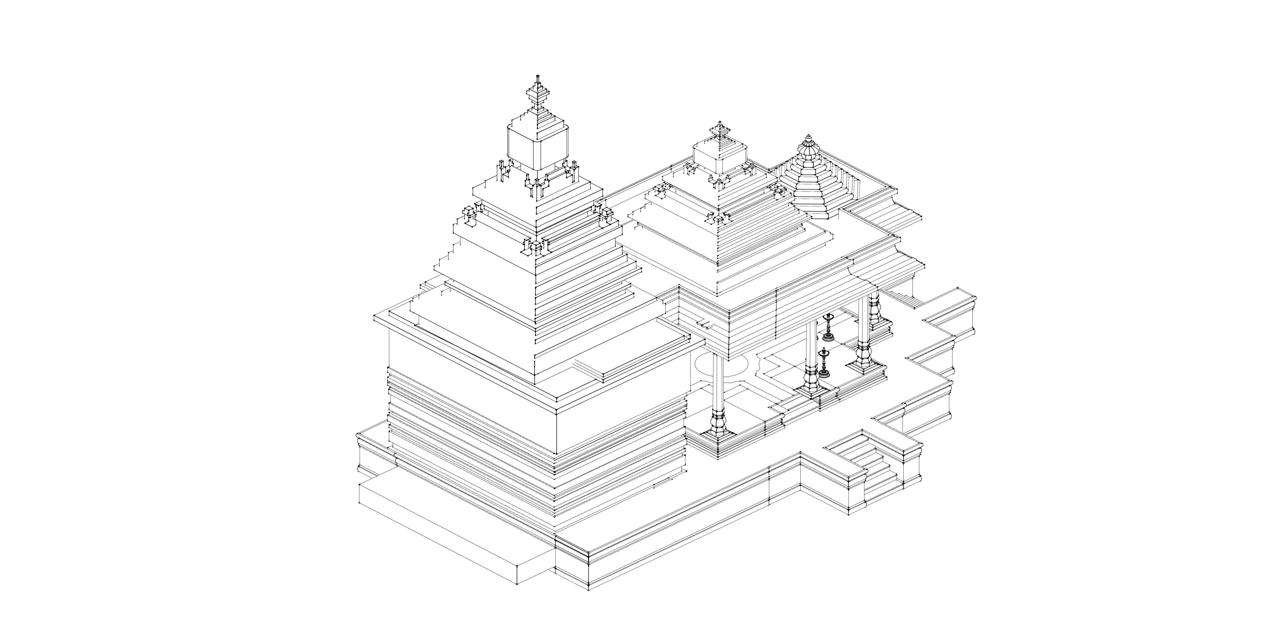 Indian Temple Model Package of 2 Temples with Garden Low-poly 3D model_33