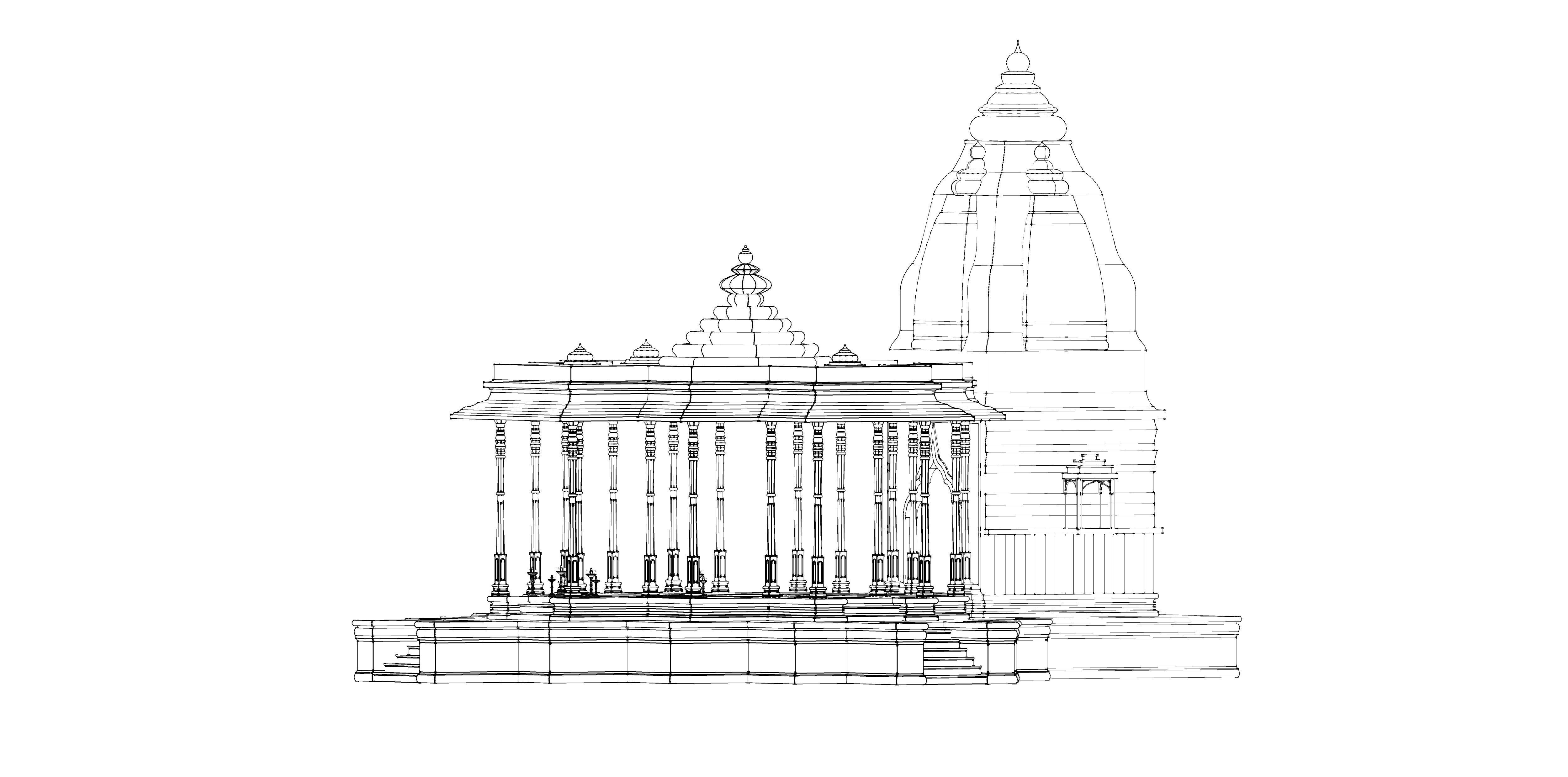 Indian Temple Model Package of 2 Temples with Garden Low-poly 3D model_36