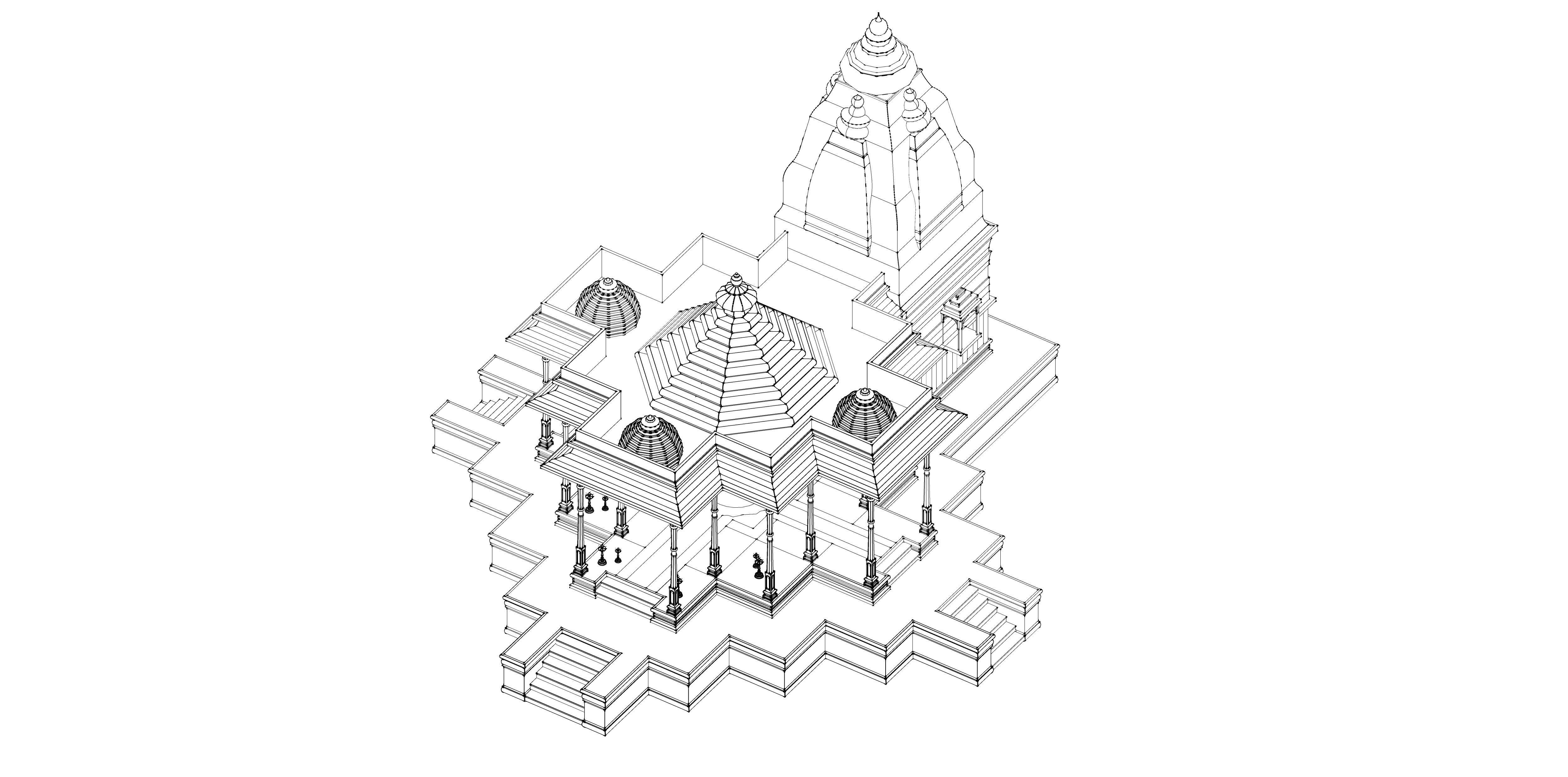 Indian Temple Model Package of 2 Temples with Garden Low-poly 3D model_34