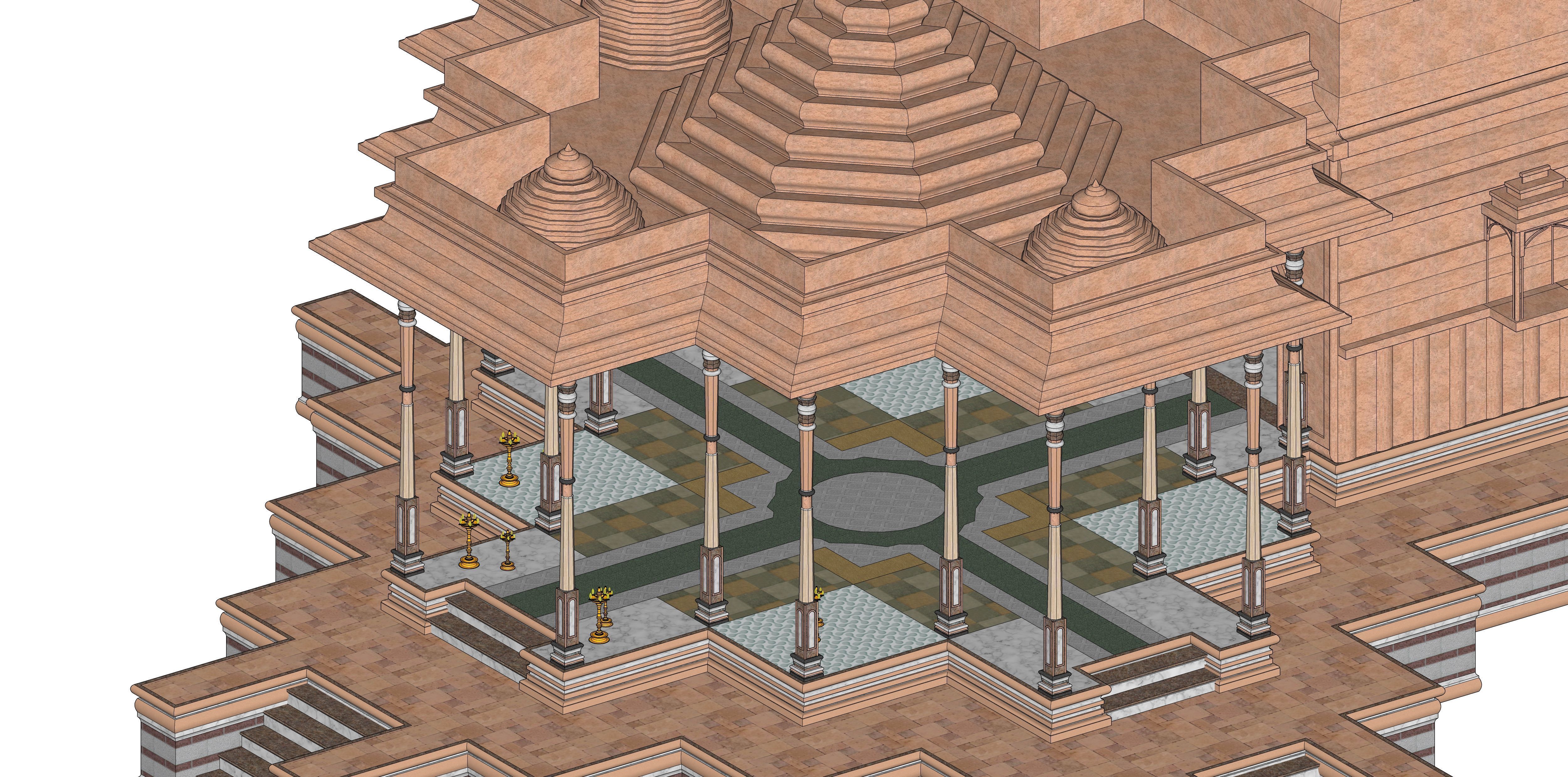 Indian Temple Model Package of 2 Temples with Garden Low-poly 3D model_15