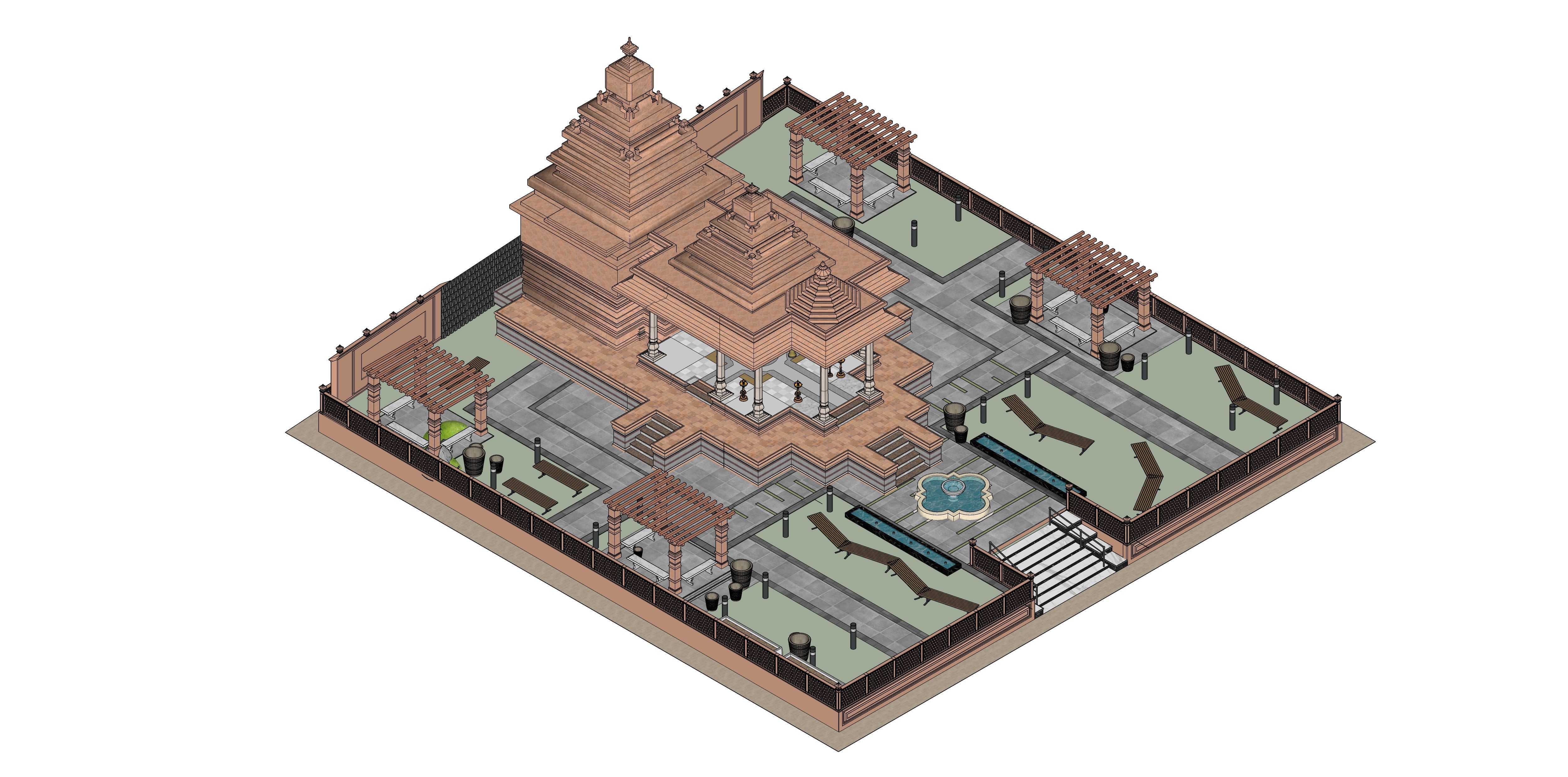 Indian Temple Model Package of 2 Temples with Garden Low-poly 3D model_2