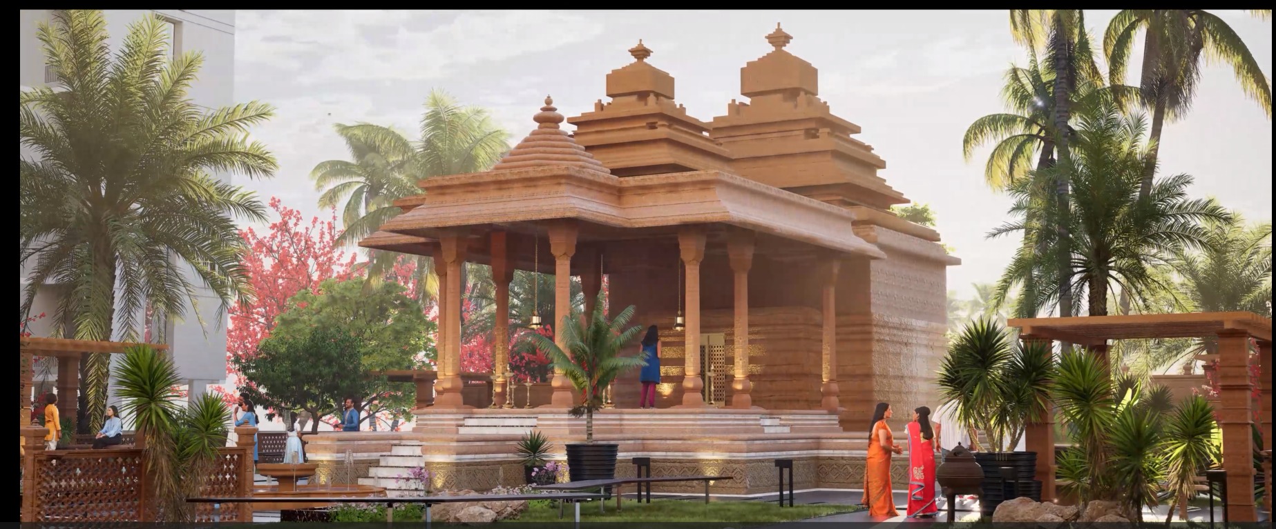 Indian Temple Model Package of 2 Temples with Garden Low-poly 3D model_9