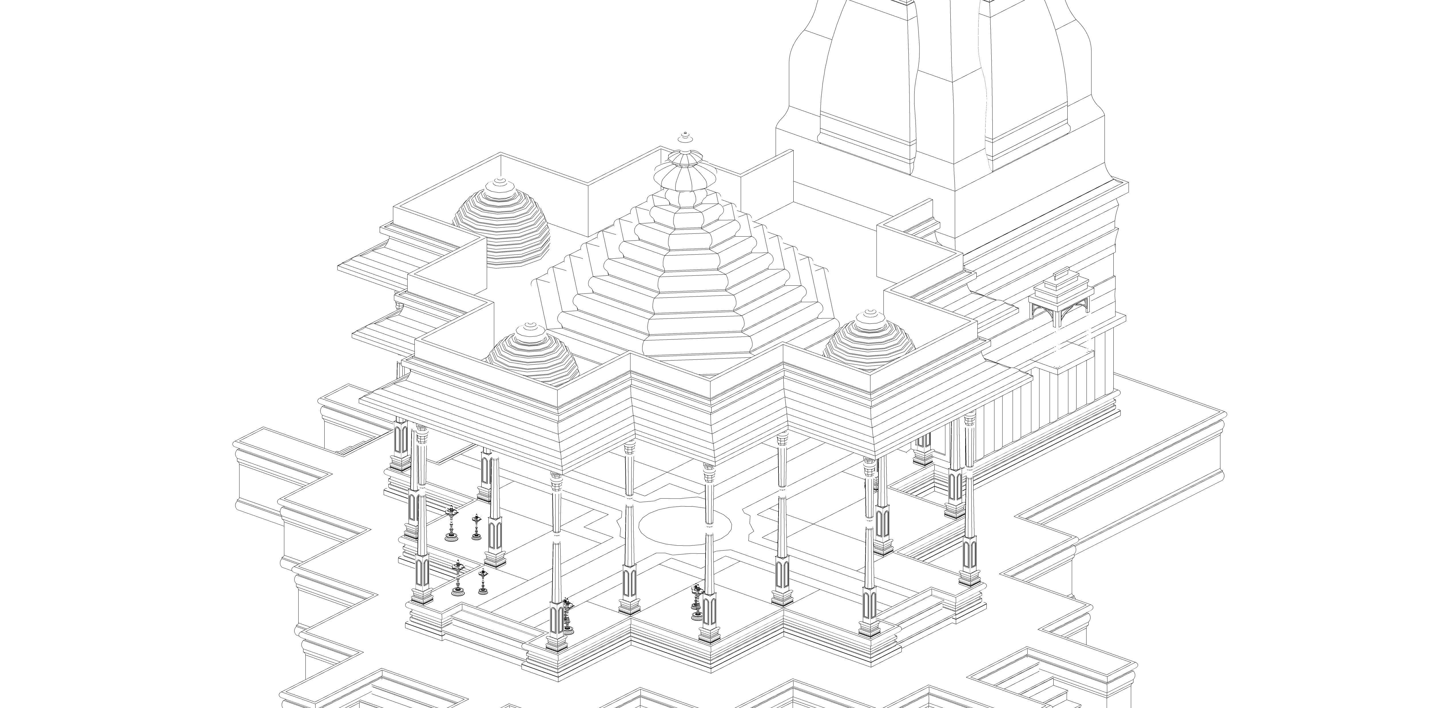 Indian Temple Model Package of 2 Temples with Garden Low-poly 3D model_14