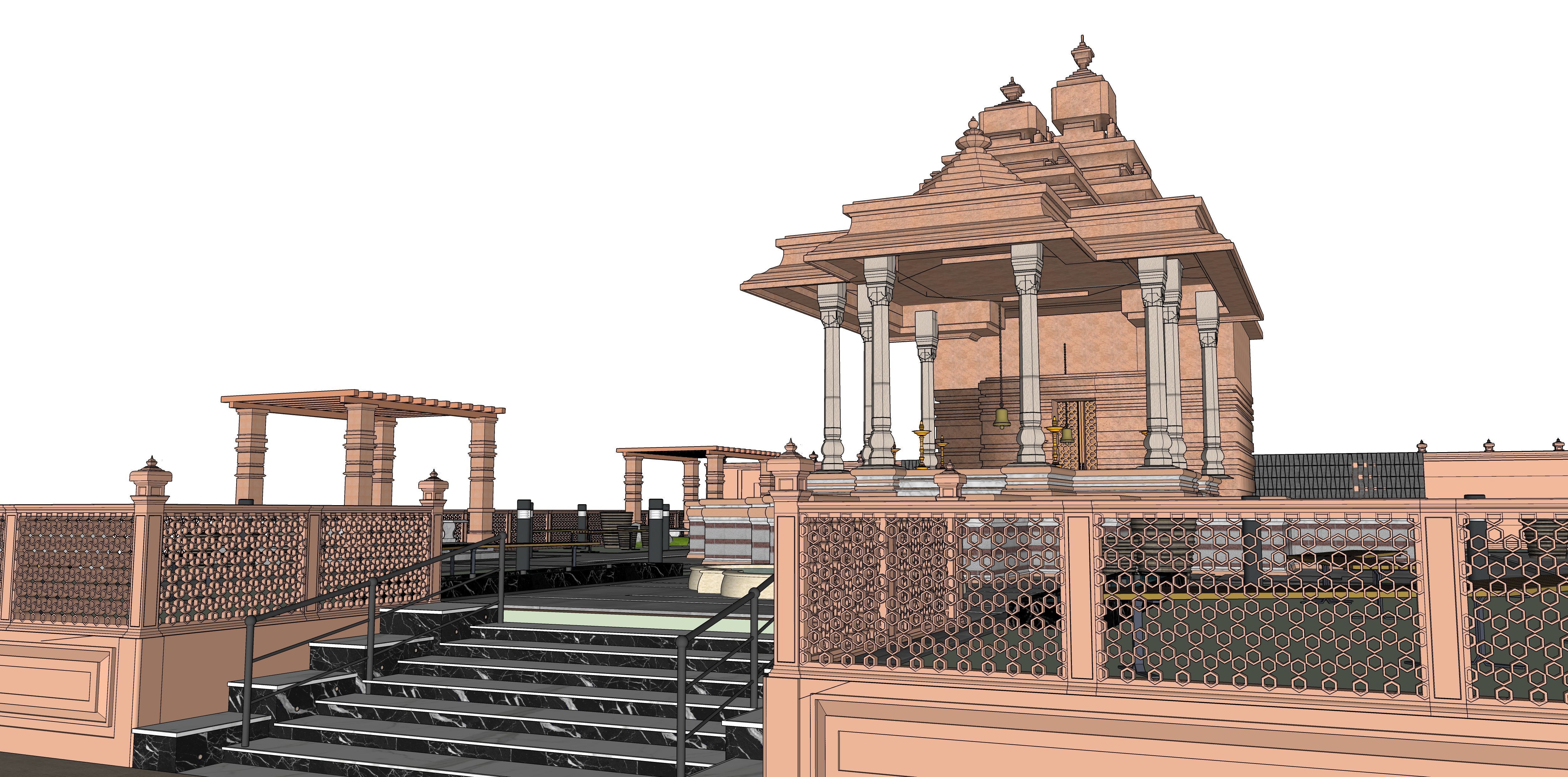 Indian Temple Model Package of 2 Temples with Garden Low-poly 3D model_21