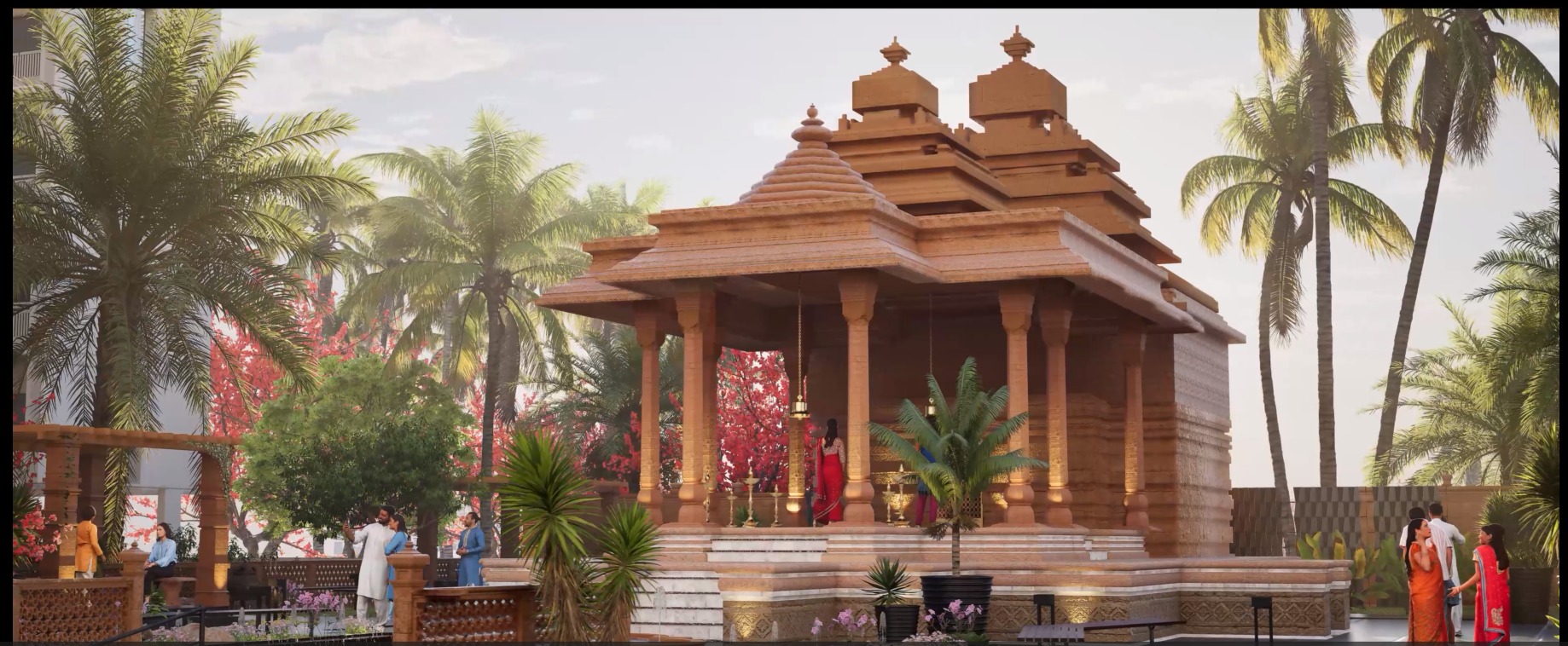 Indian Temple Model Package of 2 Temples with Garden Low-poly 3D model_1