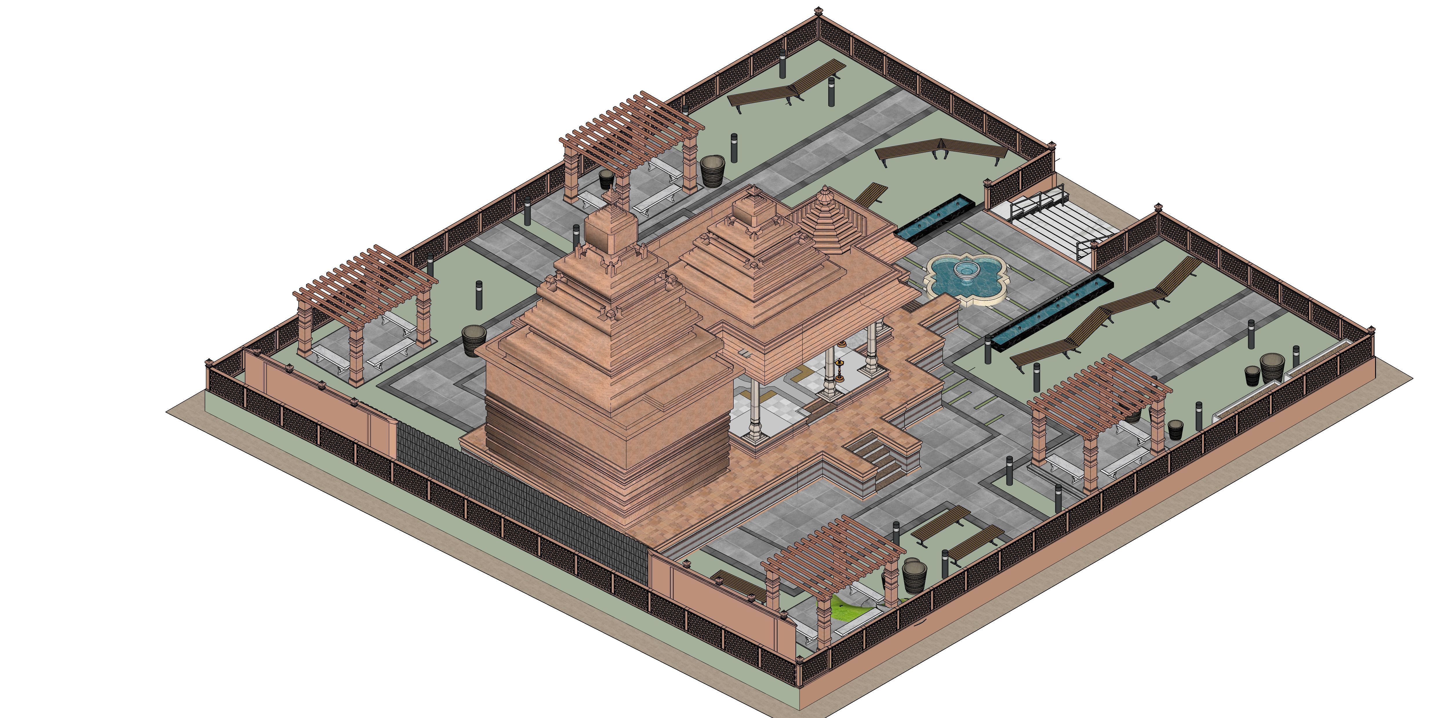 Indian Temple Model Package of 2 Temples with Garden Low-poly 3D model_24