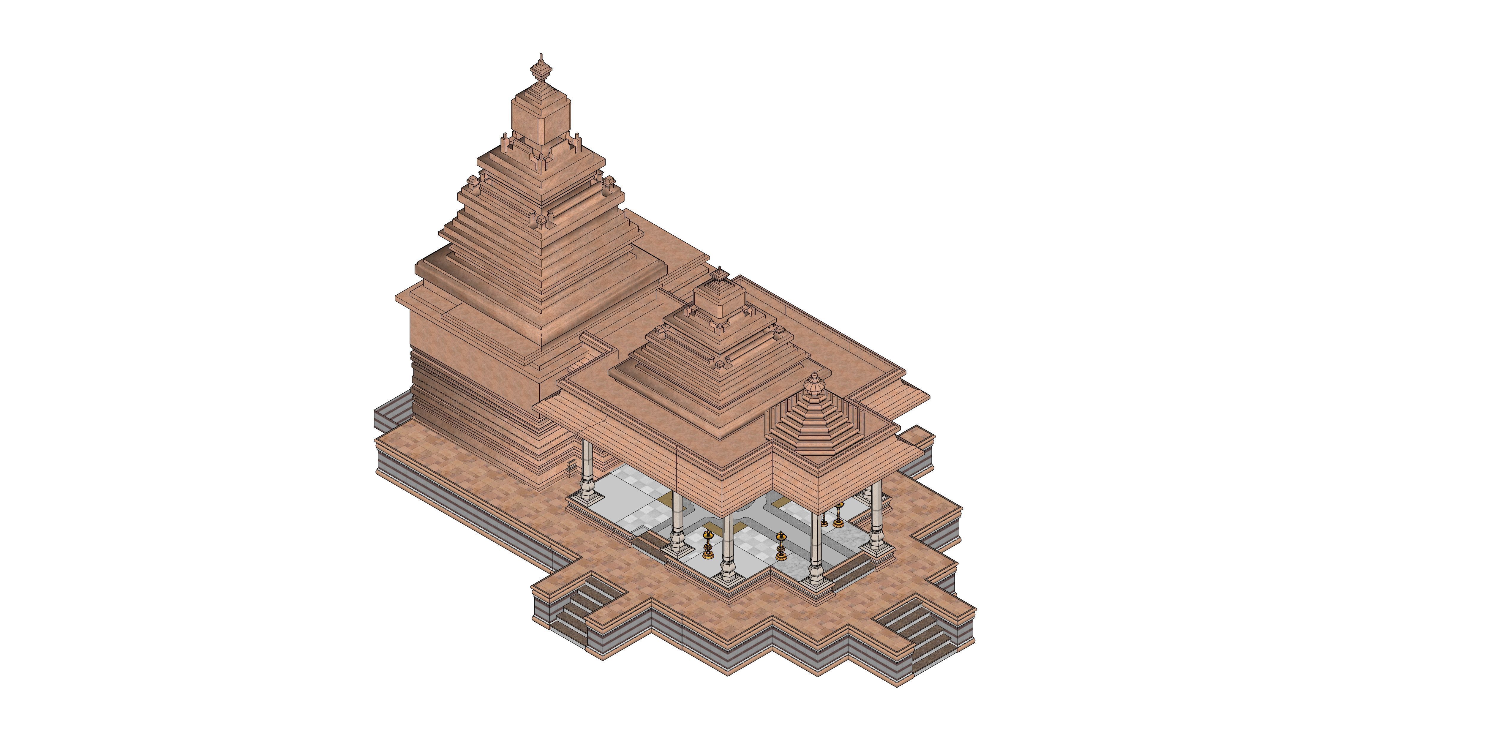 Indian Temple Model Package of 2 Temples with Garden Low-poly 3D model_3