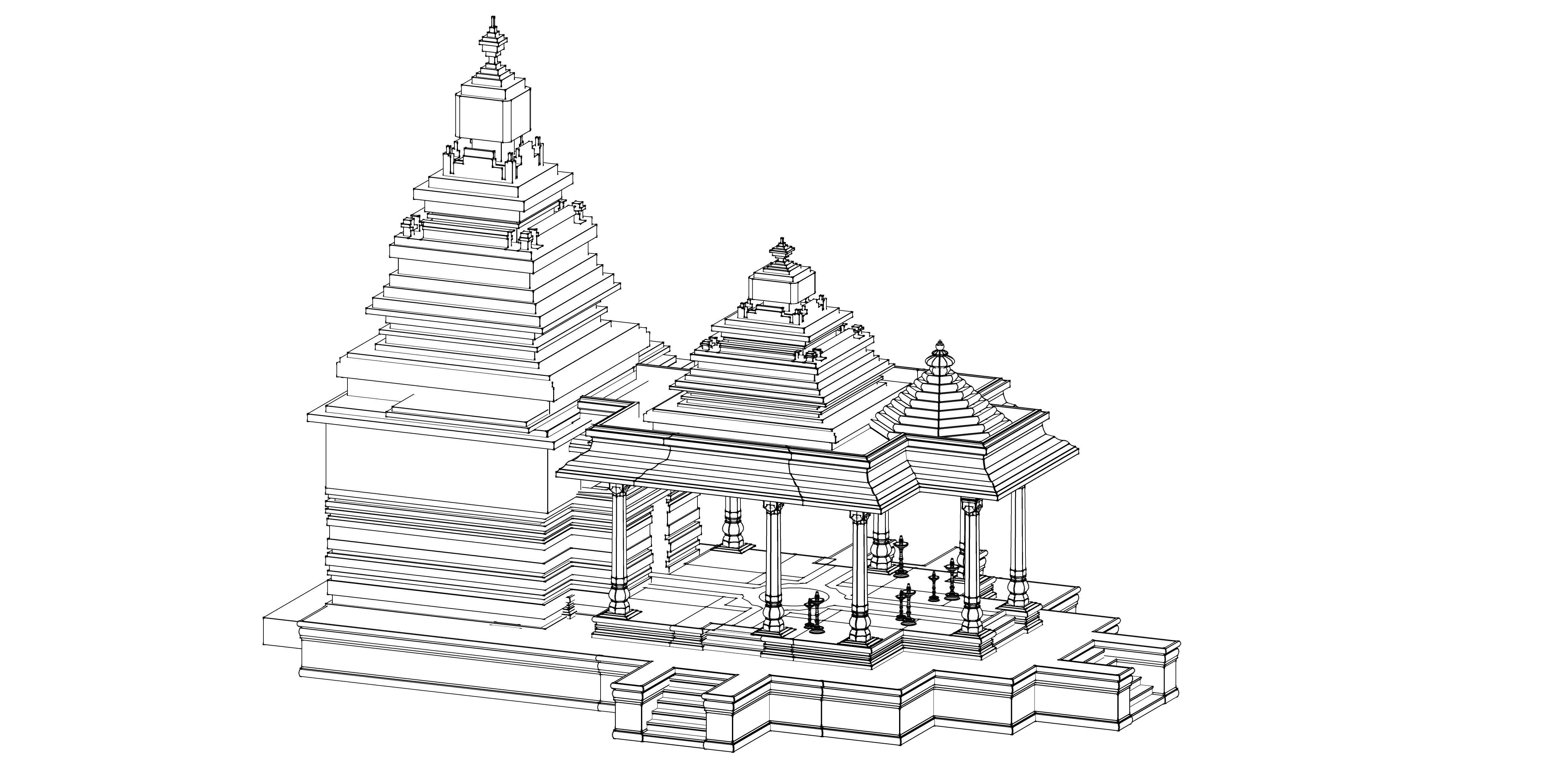 Indian Temple Model Package of 2 Temples with Garden Low-poly 3D model_38