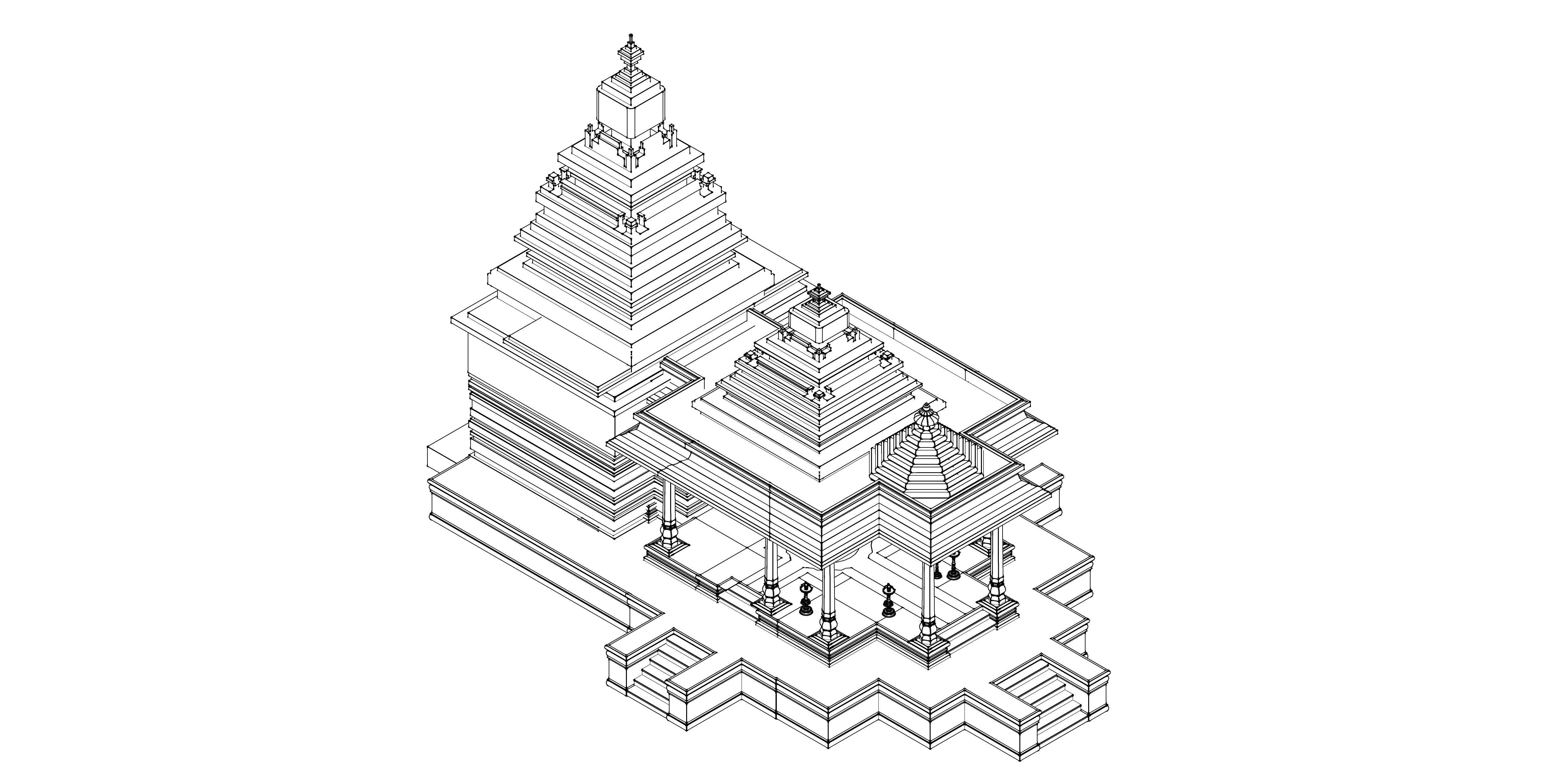 Indian Temple Model Package of 2 Temples with Garden Low-poly 3D model_35