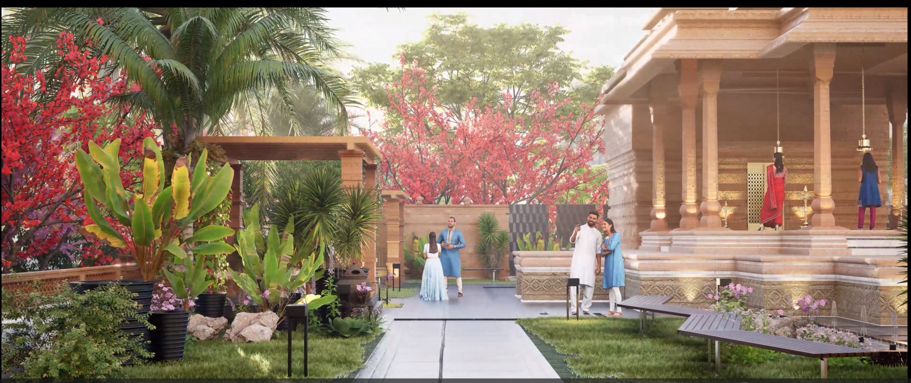 Indian Temple Model Package of 2 Temples with Garden Low-poly 3D model_10