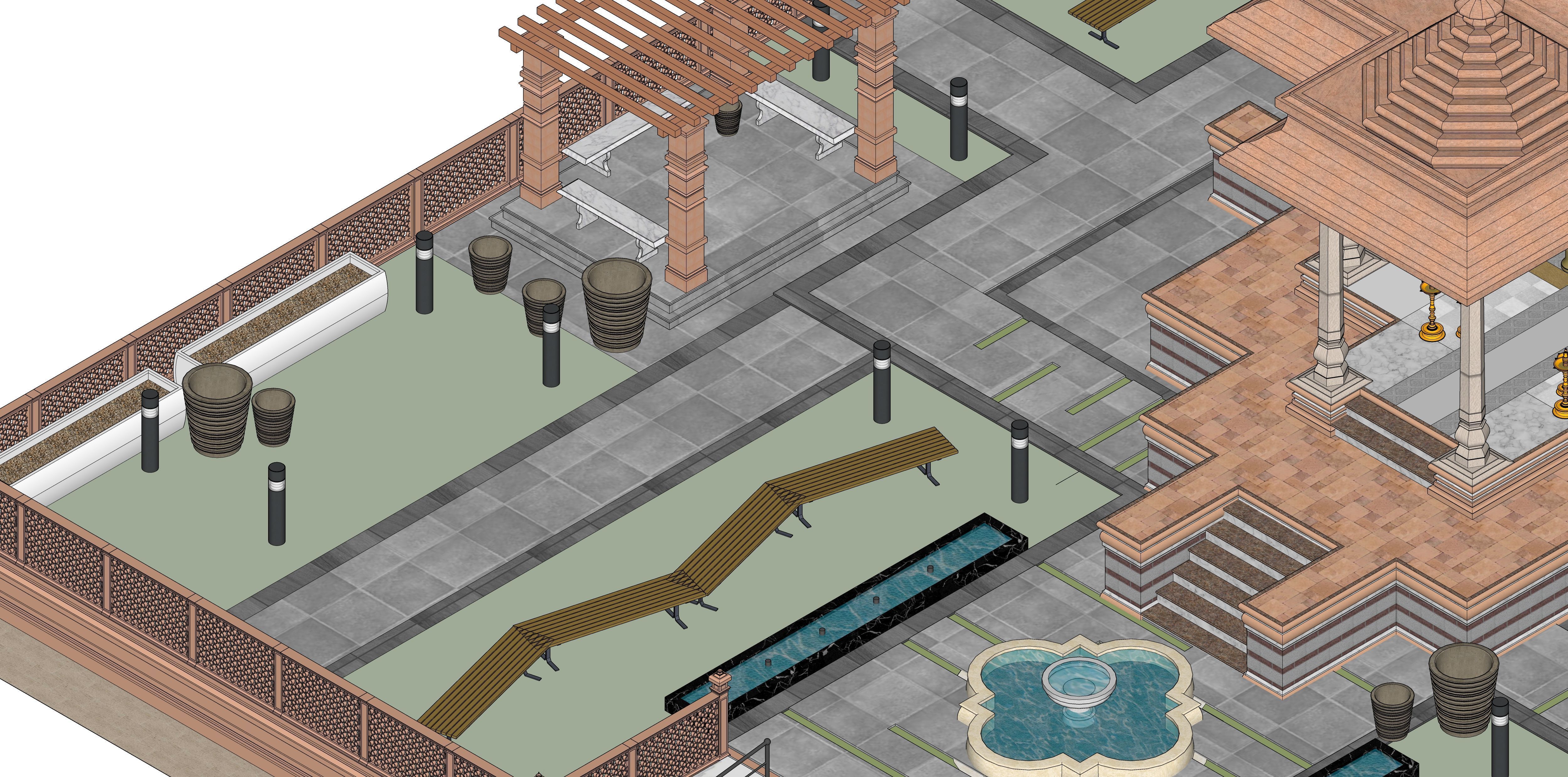 Indian Temple Model Package of 2 Temples with Garden Low-poly 3D model_16