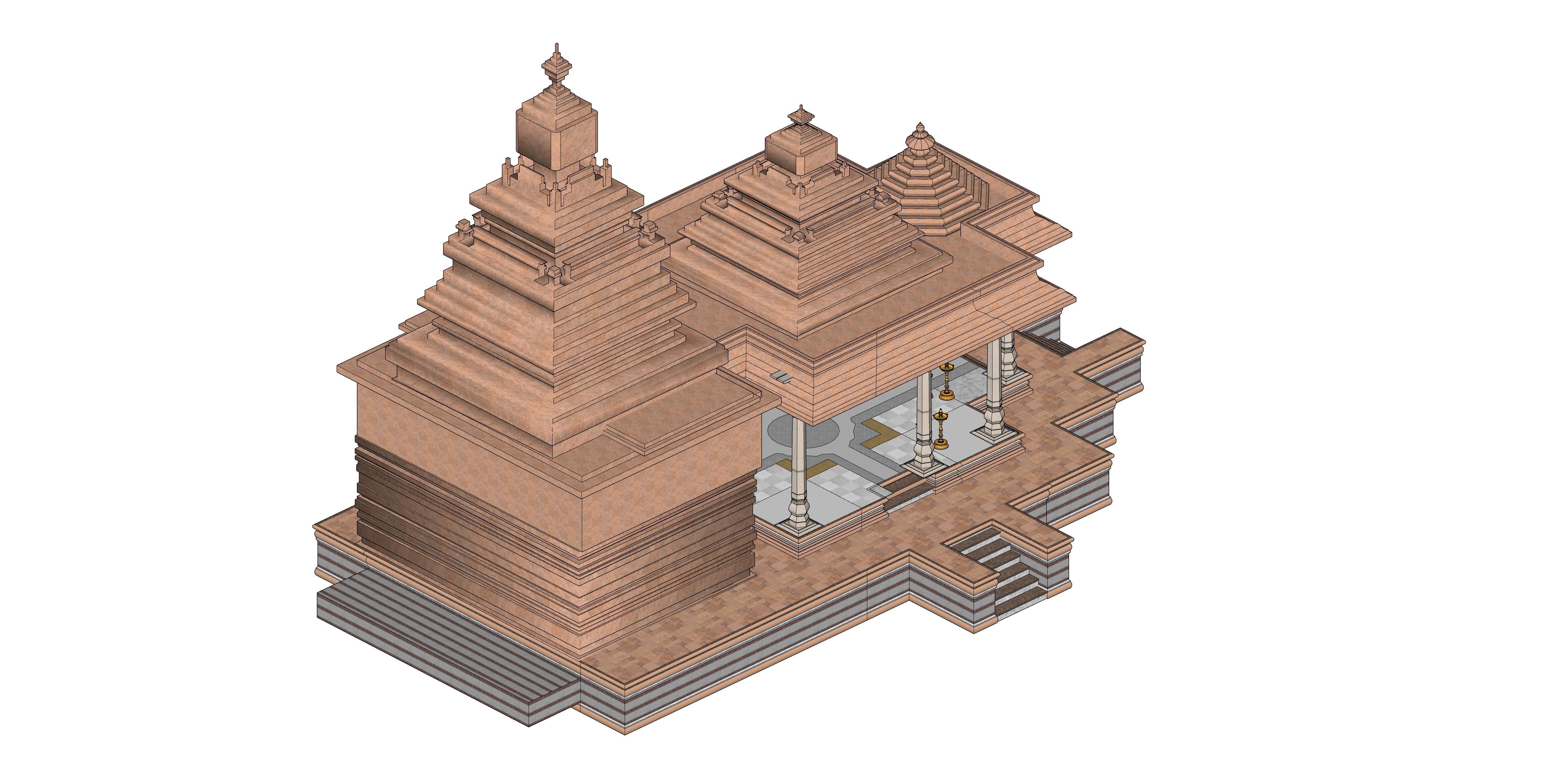 Indian Temple Model Package of 2 Temples with Garden Low-poly 3D model_4