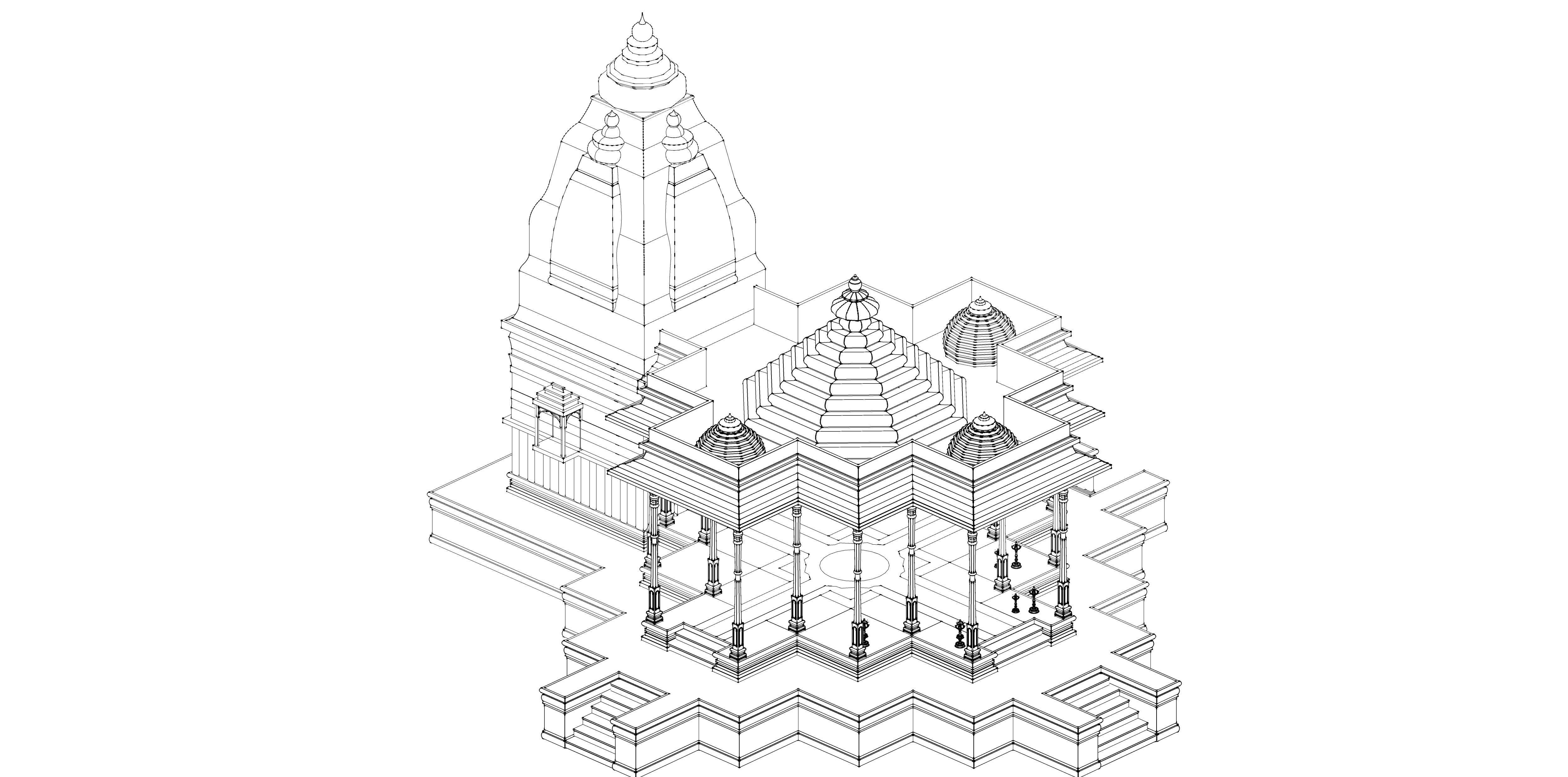 Indian Temple Model Package of 2 Temples with Garden Low-poly 3D model_40