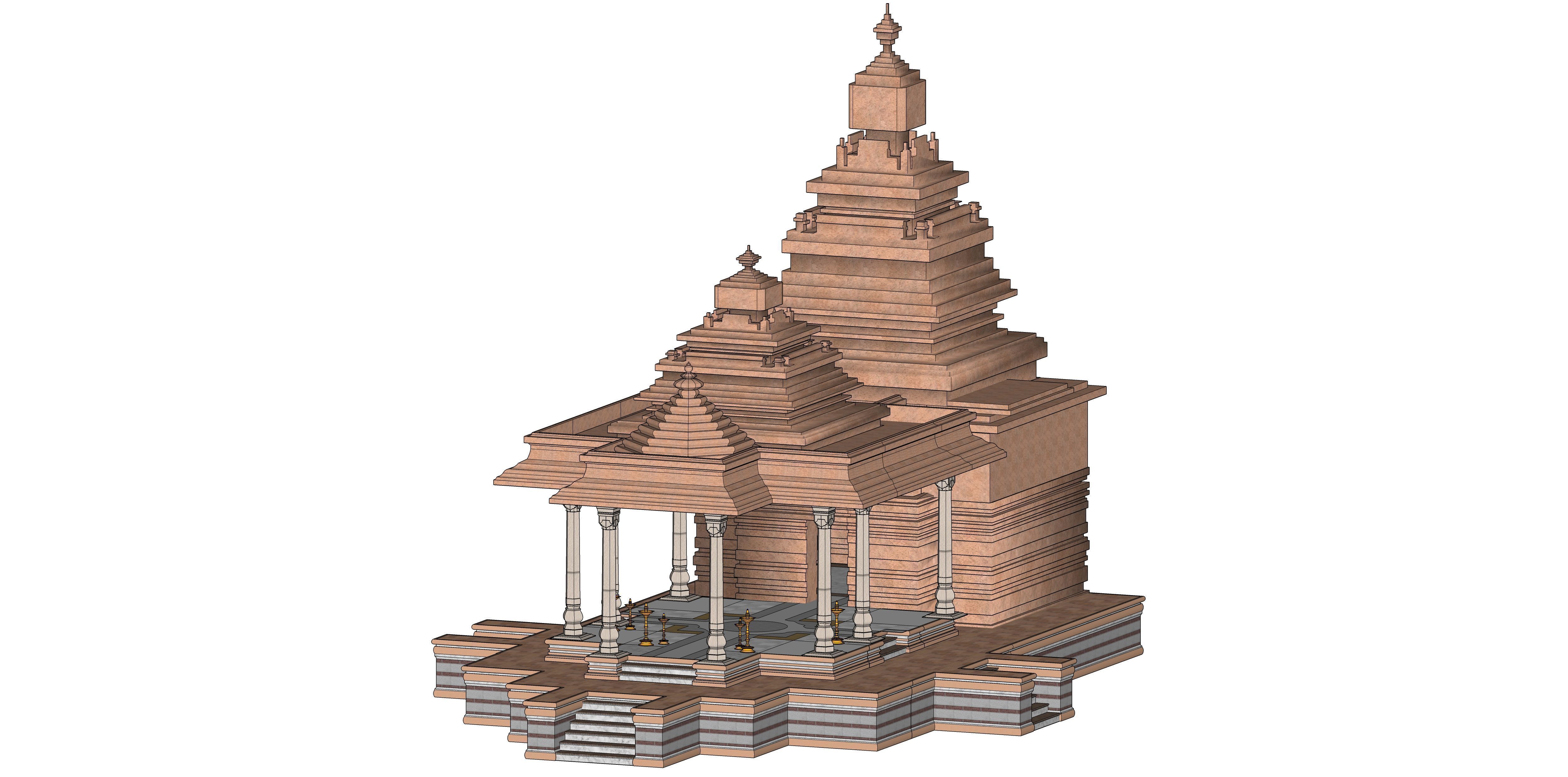 Indian Temple Model Package of 2 Temples with Garden Low-poly 3D model_29