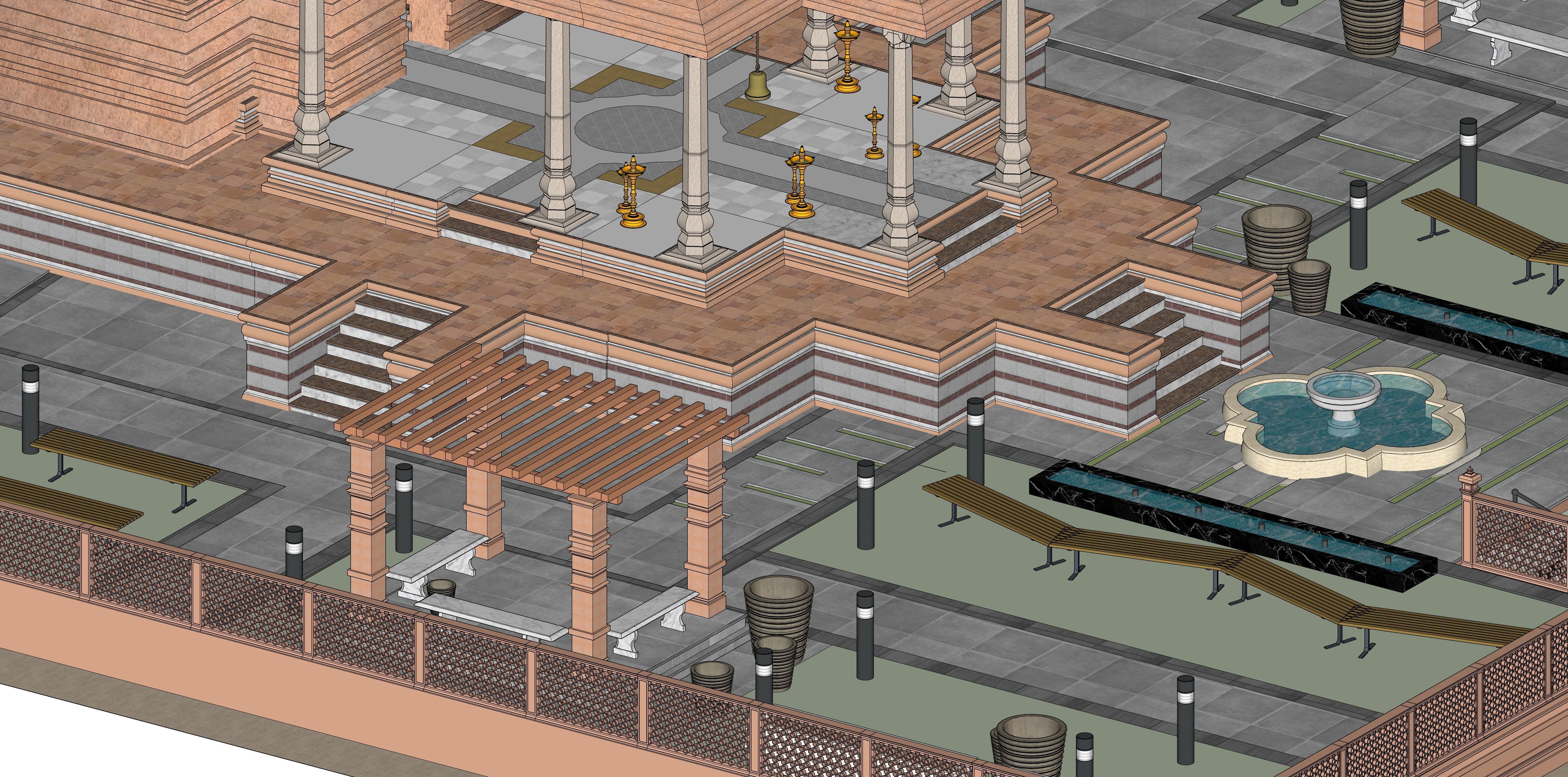 Indian Temple Model Package of 2 Temples with Garden Low-poly 3D model_26