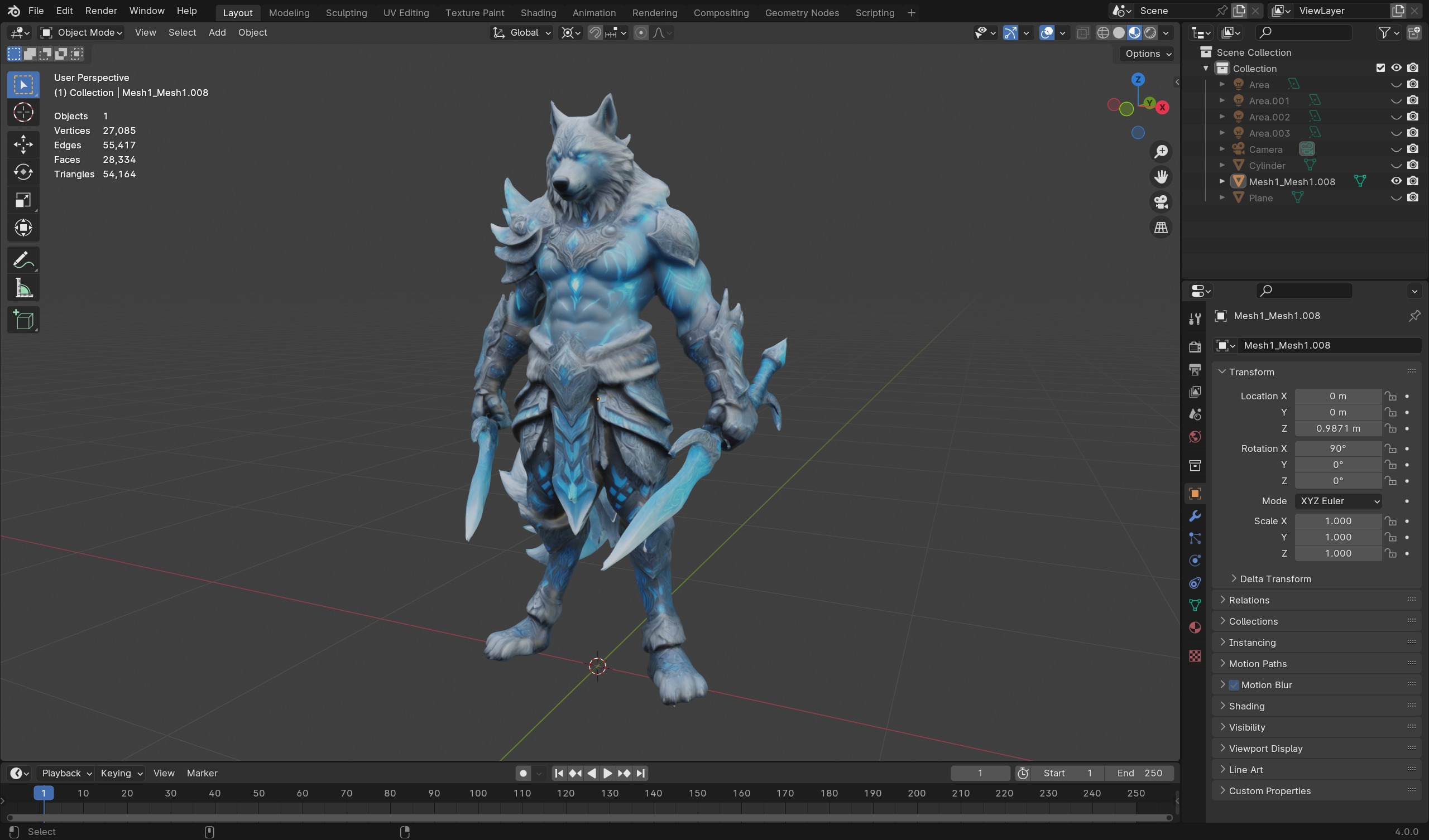 Frost Wolf Assassin 3D Model  Game-Ready Fantasy Character Low-poly 3D model_4