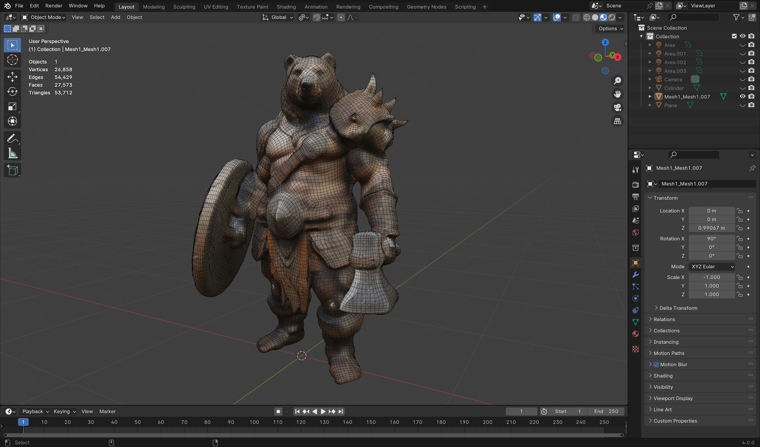Epic Bear Warrior 3D Model  Fantasy Game-Ready Asset Low-poly 3D model_5