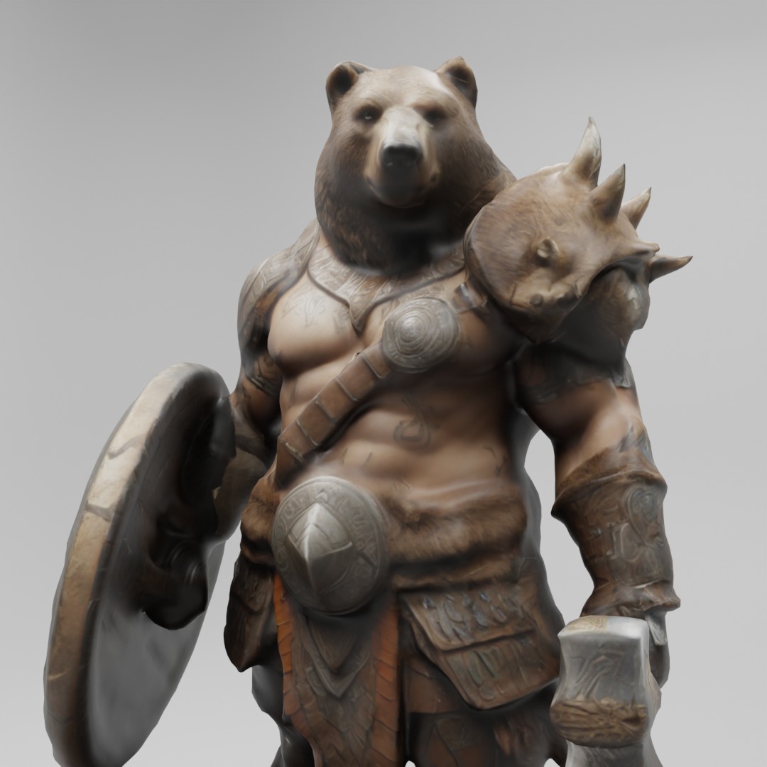 Epic Bear Warrior 3D Model  Fantasy Game-Ready Asset Low-poly 3D model_3