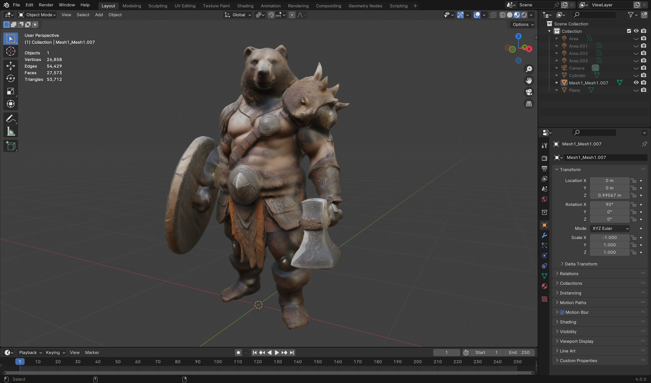 Epic Bear Warrior 3D Model  Fantasy Game-Ready Asset Low-poly 3D model_4
