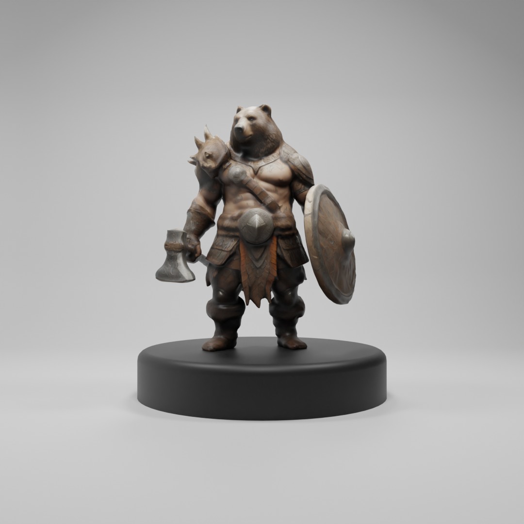 Epic Bear Warrior 3D Model  Fantasy Game-Ready Asset Low-poly 3D model_1