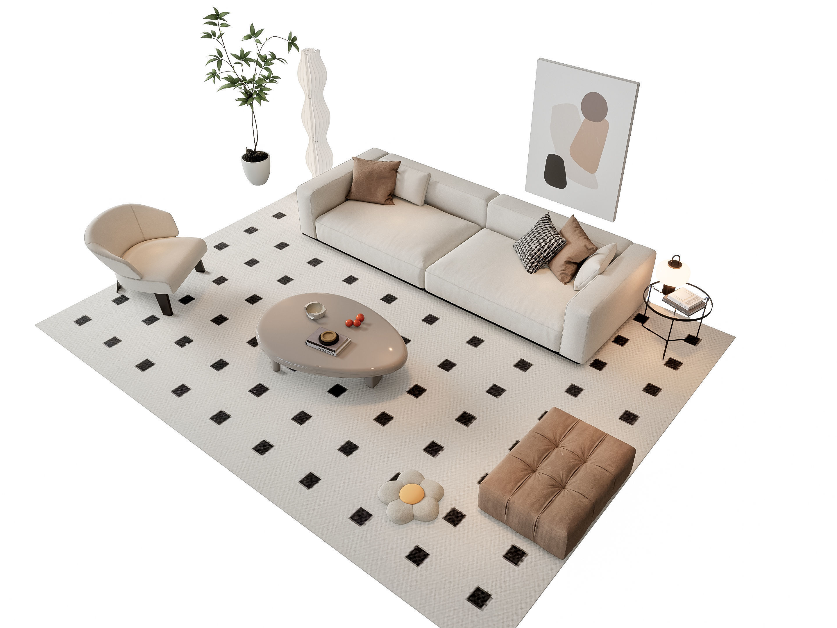 Sofa Coffee table sofa combination 19 3D model_5