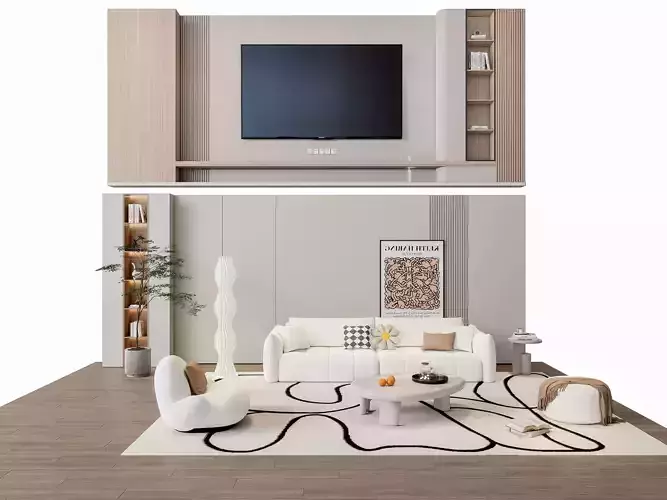 Sofa Coffee table sofa back panel TV wall Living room set 5