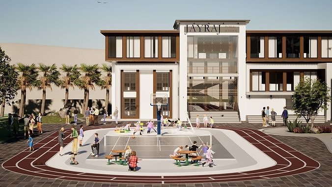 Detail School and university Campus 3d model Low-poly 3D model 3